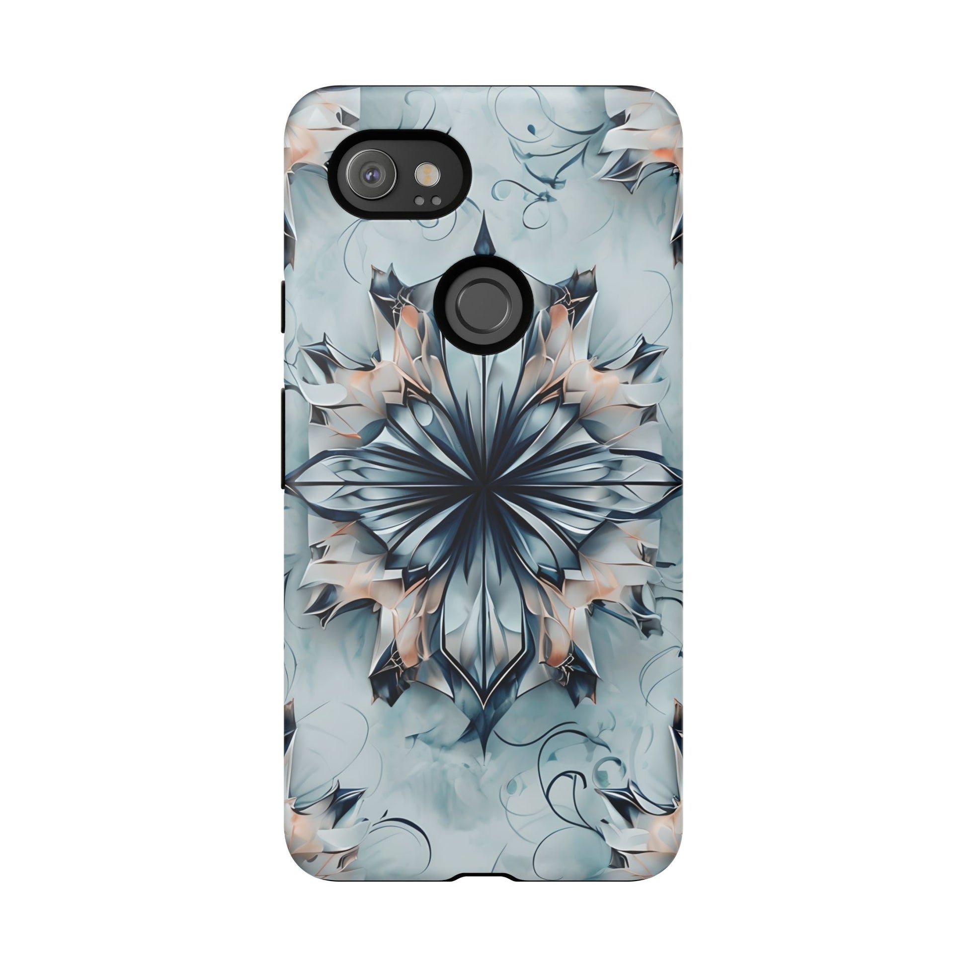 Indigo Mirage - Artistic Kaleidoscope Collection Artistic Floral - Google Pixel 2XL Tough Phone Case - Bold Indigo Symmetrical Design