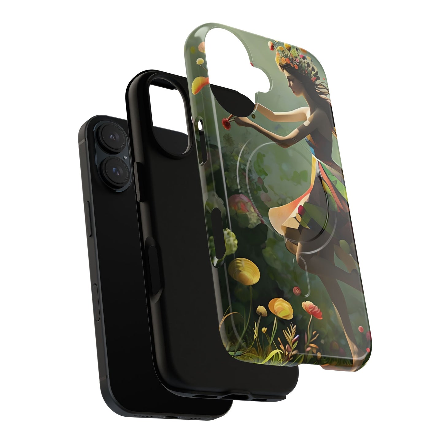 Dancing Wildflower Muse iPhone - Artistic Floral Fantasy Cover - MagSafe Compatible - Whimsical Nature-Inspired Protective Accessory