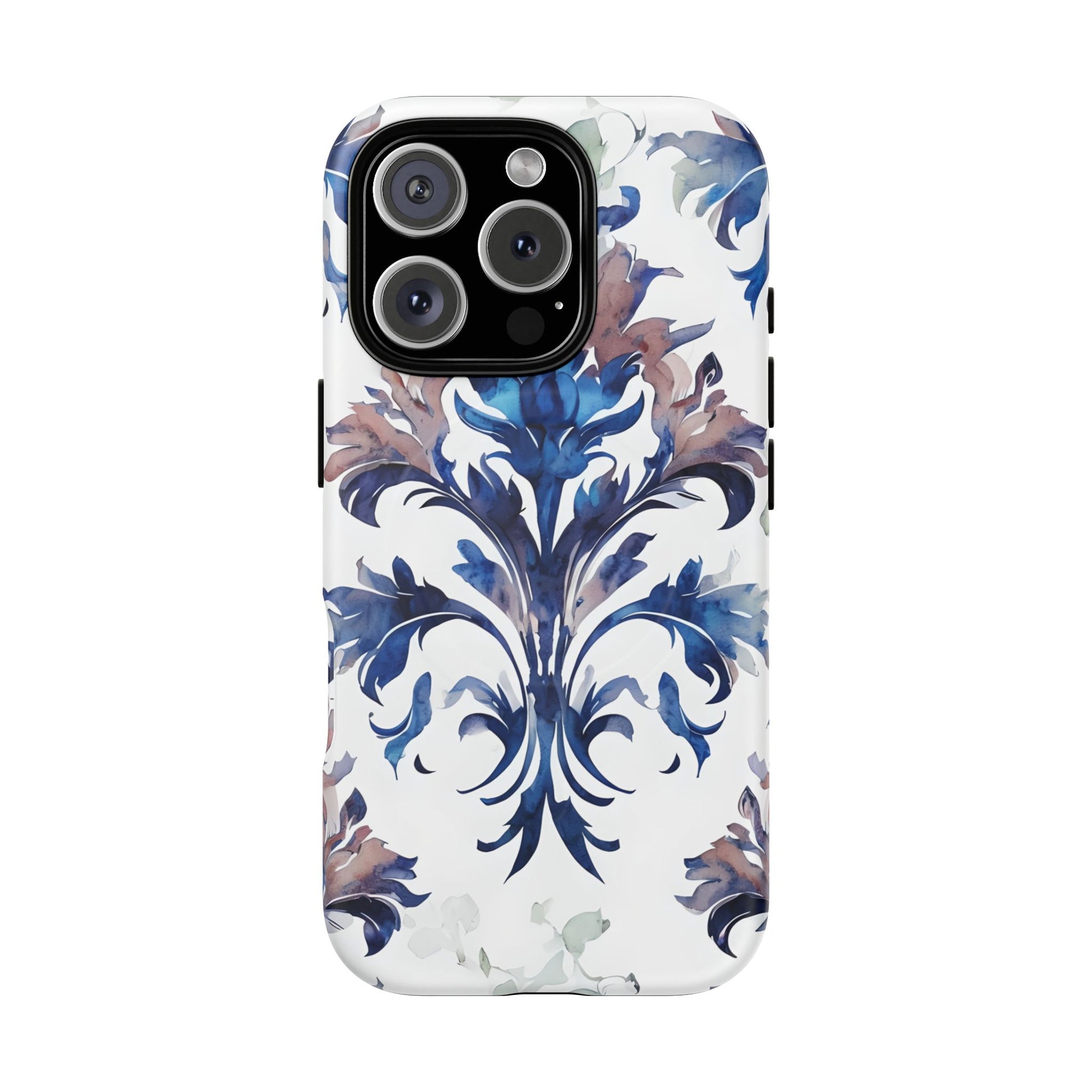 Delft Reverie - Elegant Blue & White iPhone 16 Pro MagSafe Phone Case - Dutch Delftware-Inspired Floral Design
