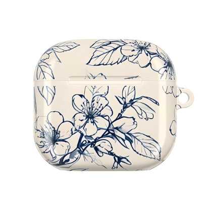 Blossom Sketch AirPod Case - Elegant Floral Earbud Cover for Gen 1, 2, 3, Pro Gen 1 & 2 - Chic Blue Botanical Gift for Her