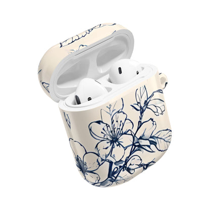 Blossom Sketch AirPod Case - Elegant Floral Earbud Cover for Gen 1, 2, 3, Pro Gen 1 & 2 - Chic Blue Botanical Gift for Her