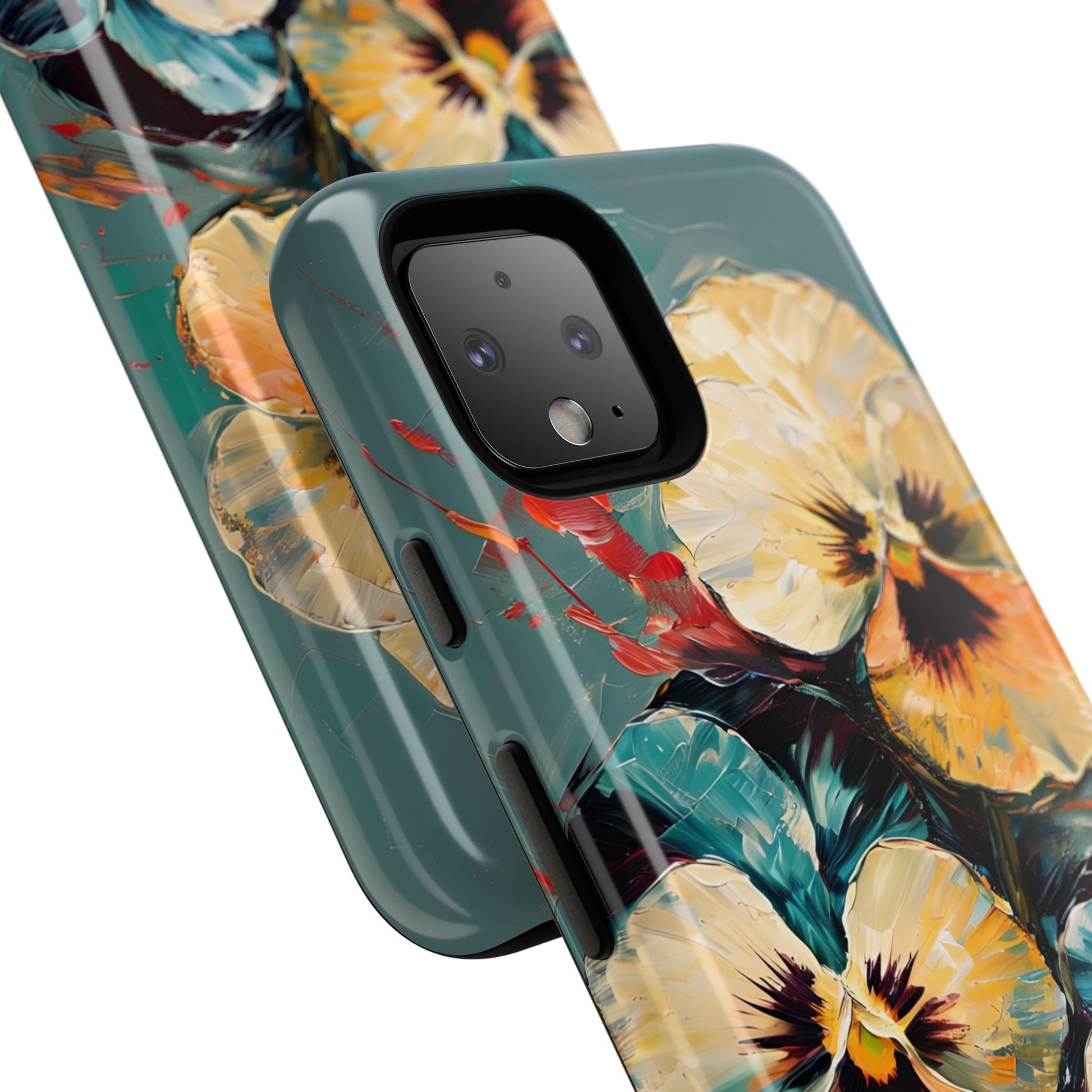 Golden Pansy Cascade Tough Case for Google Pixel 4 - Floral Artistic Shockproof Cover, Elegant Protective Phone Case