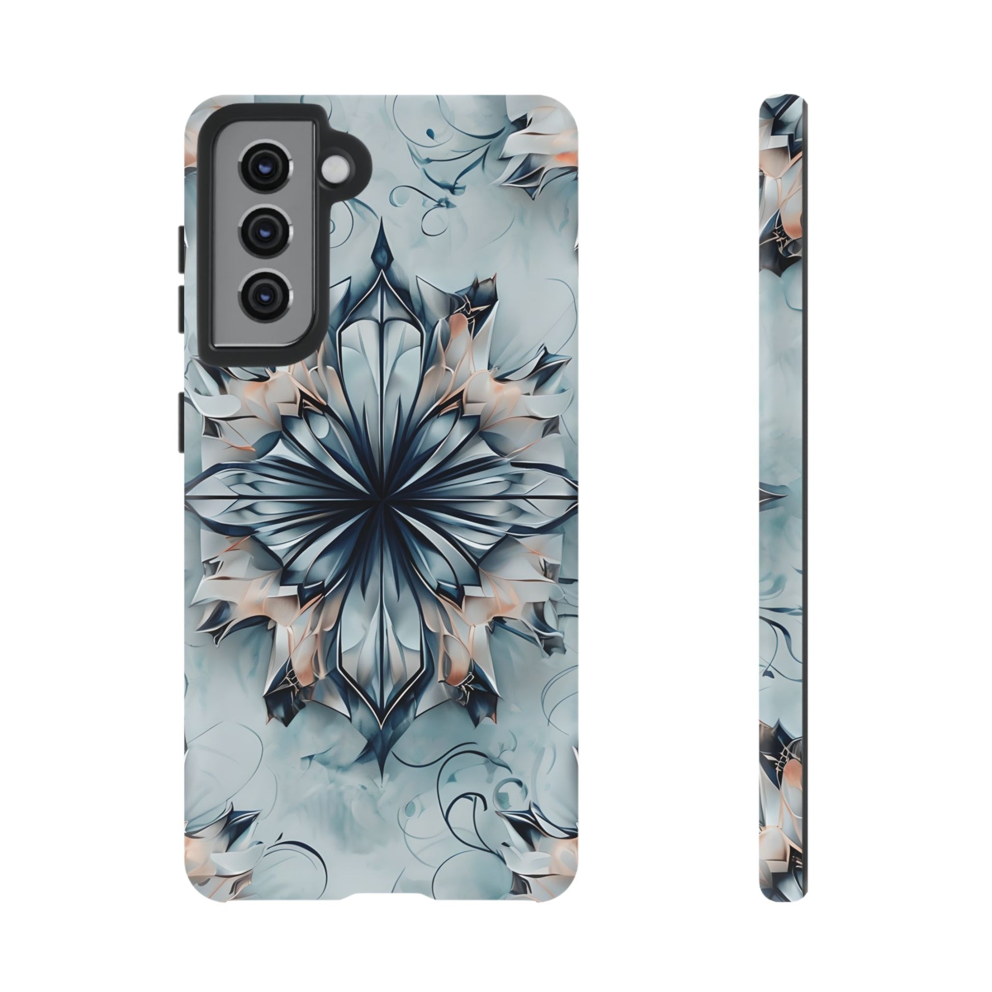 Indigo Mirage - Artistic Kaleidoscope Collection Artistic Floral - Samsung Galaxy S21 Tough Phone Case - Bold Indigo Symmetrical Design