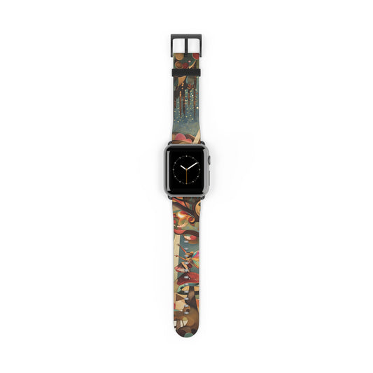 Enchanted Orchard Apple Watch band with watch face featuring rich botanical orchard artwork in warm earthy tones