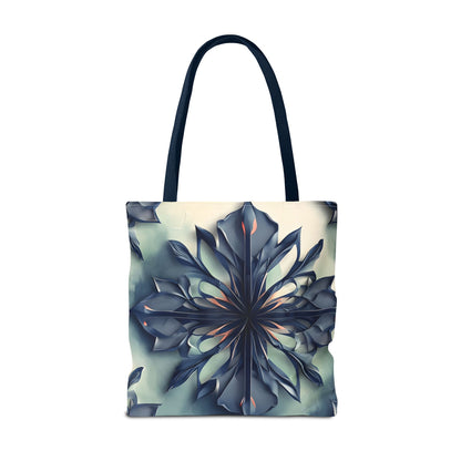 Frosted Indigo Bloom Tote Bag (16x16 & 18x18)- Navy Blue Floral Burst on Cream Canvas with Navy Handle, Reusable & Stylish