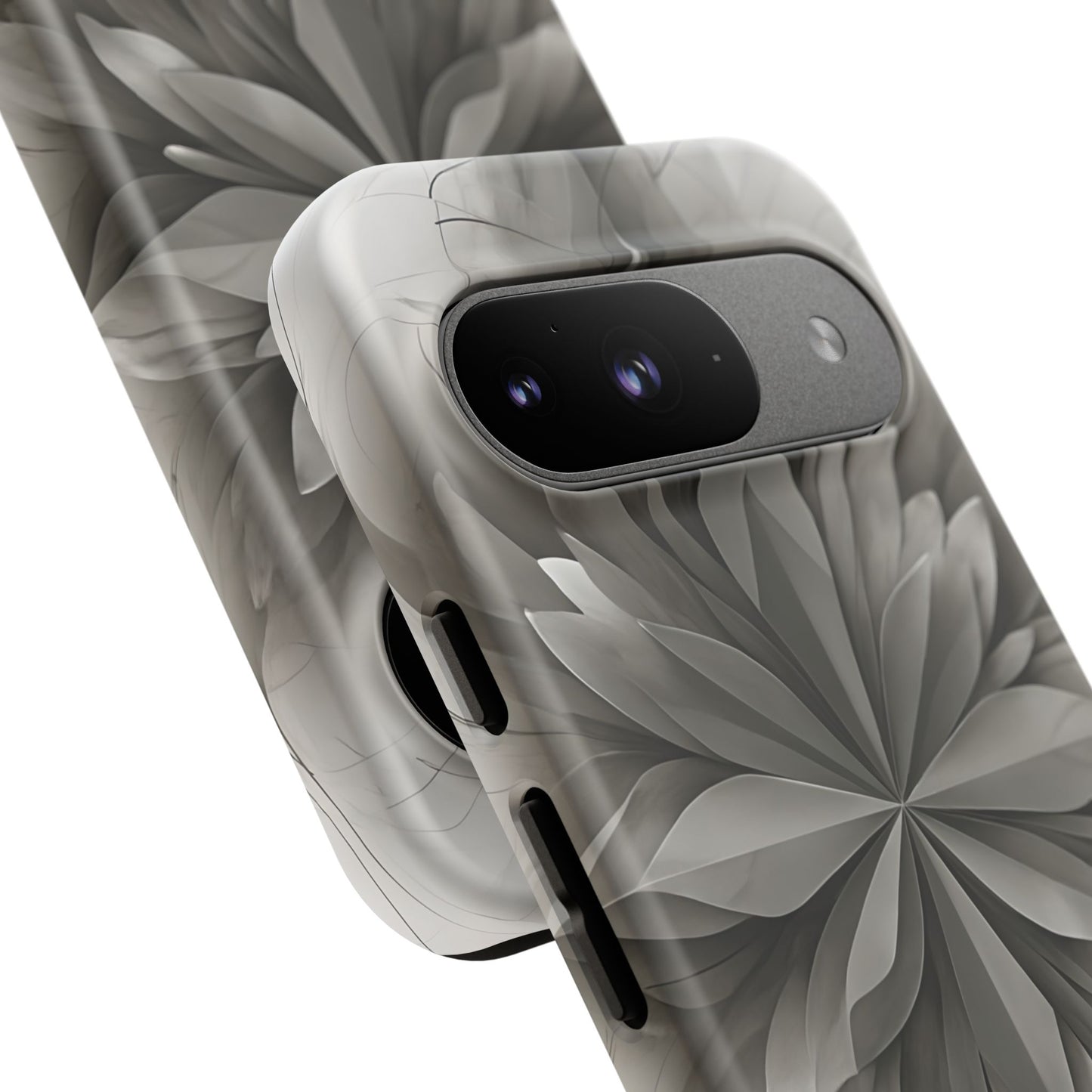 Silver Lotus - Elegant Monochrome Floral Google Pixel Tough Phone Case - Modern Lotus Design