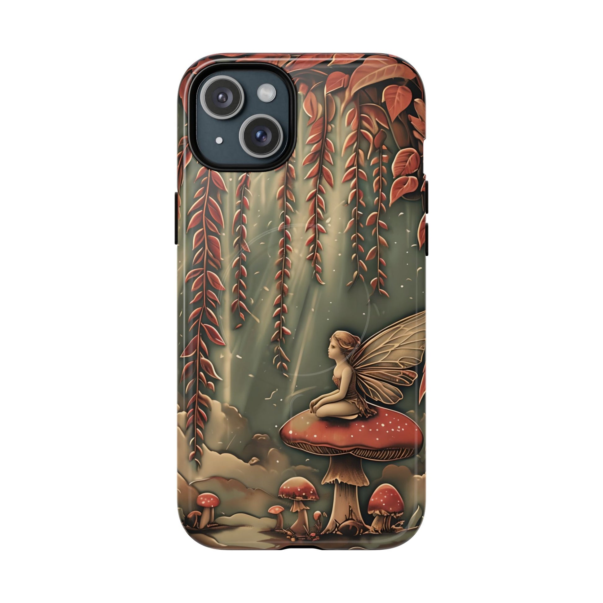 Willow Whisper - Tranquil Nature Art iPhone 15 Plus MagSafe Phone Case - Serene Willow Tree & Meditative Figure Design