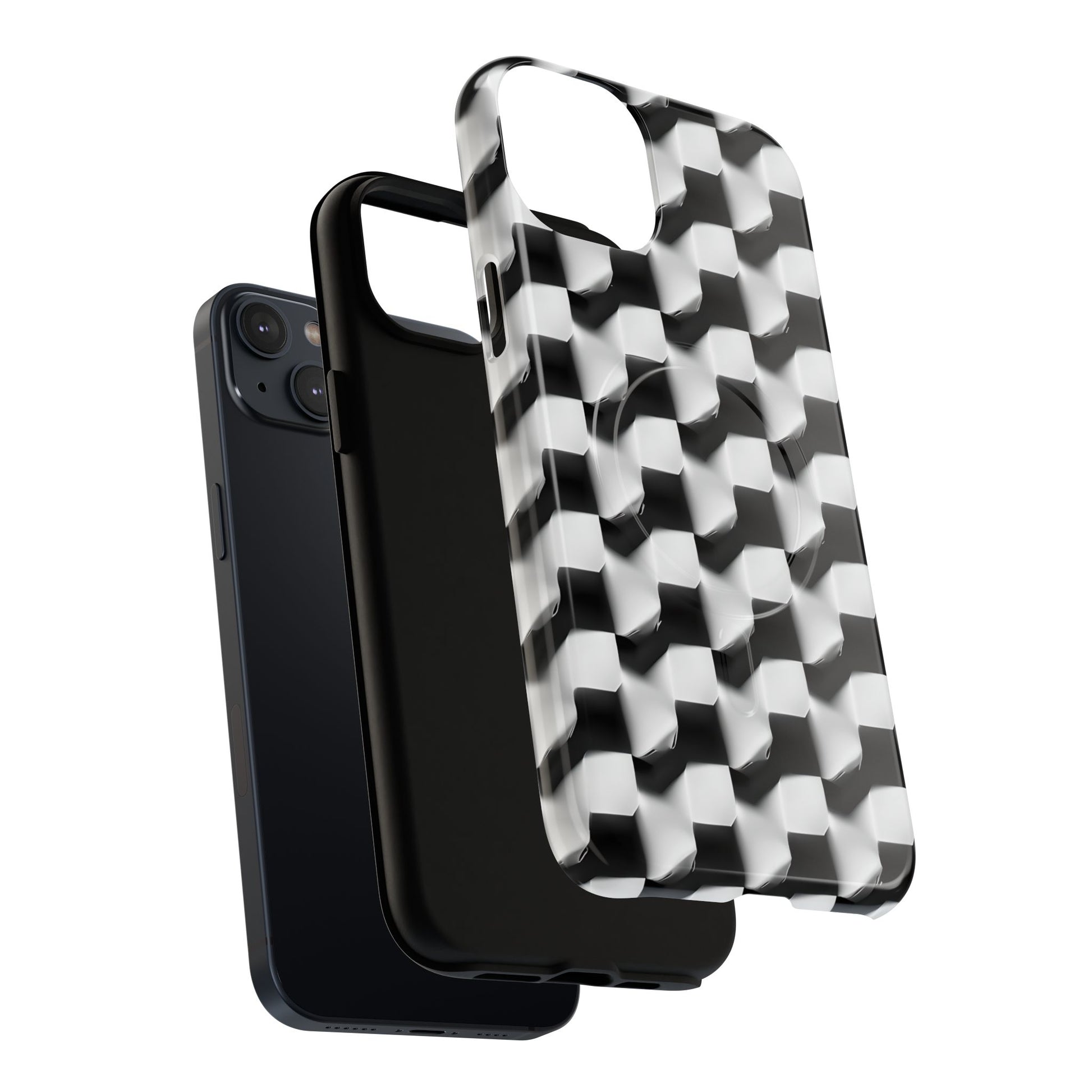 Monochrome Grid - iPhone 14 Plus MagSafe Phone Case - Bold, Modern Black & White Design