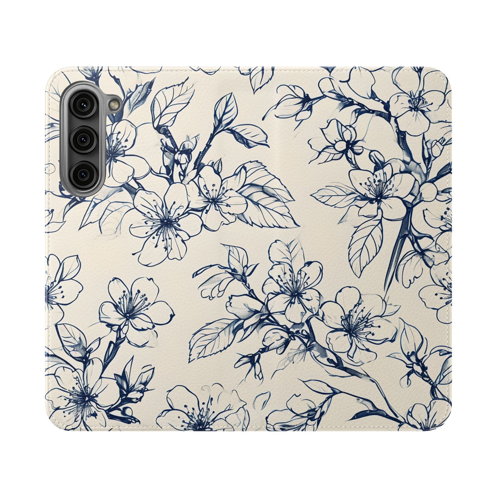 Blossom Sketch - Minimalist Floral Flip Phone Case for Samsung Galaxy S23 Plus