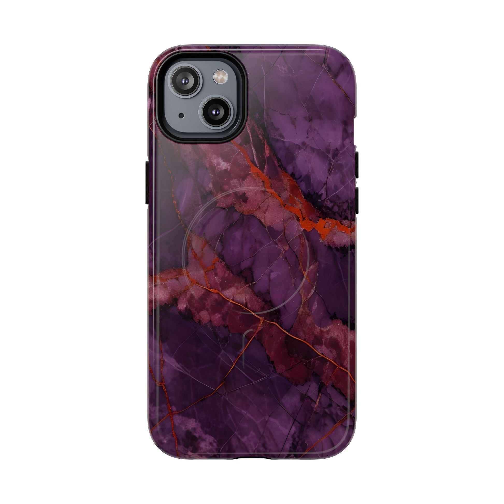 Amethyst Current - Kaleidoscope Collection Artistic Floral Burst - iPhone 14 Plus MagSafe Phone Case - Bold Purple Symmetrical Design
