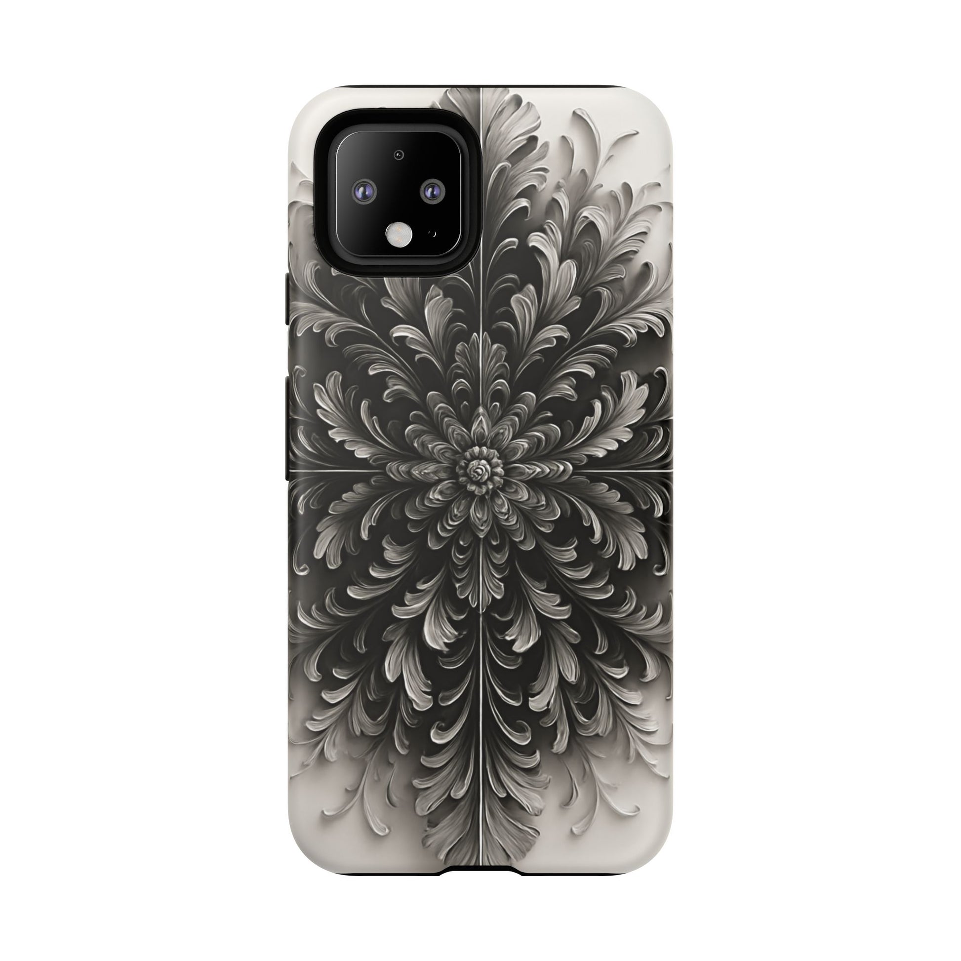 Obsidian Bloom - Elegant Black & White Google Pixel 4 Phone Case - Intricate Mandala Flower Design