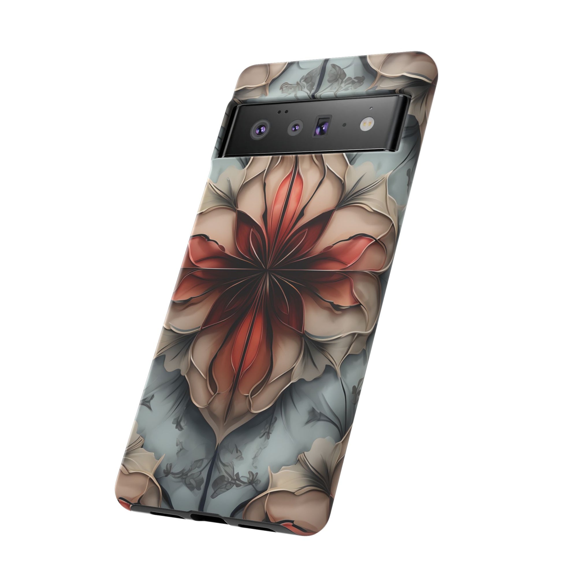 Ember Bloom - Kaleidoscope Collection Artistic Floral - Google Pixel 6 Pro Tough Phone Case - Fiery Symmetrical Design