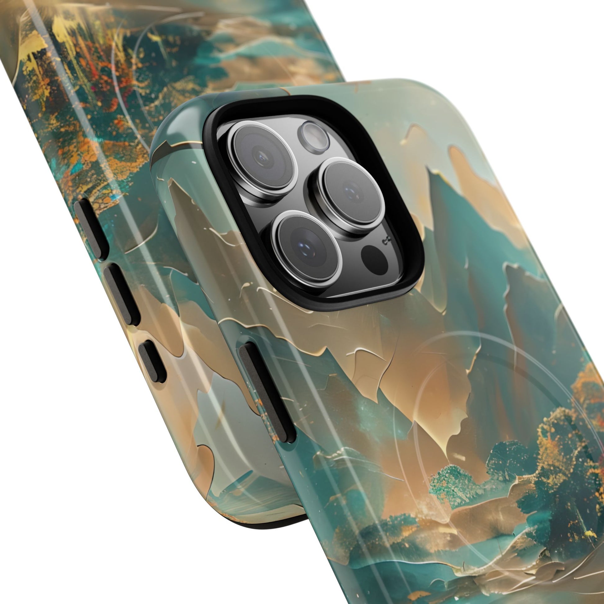 Misty Horizon - Serene Landscape Art iPhone 16 Pro Max MagSafe Phone Case - Tranquil Mountain & Lake Design