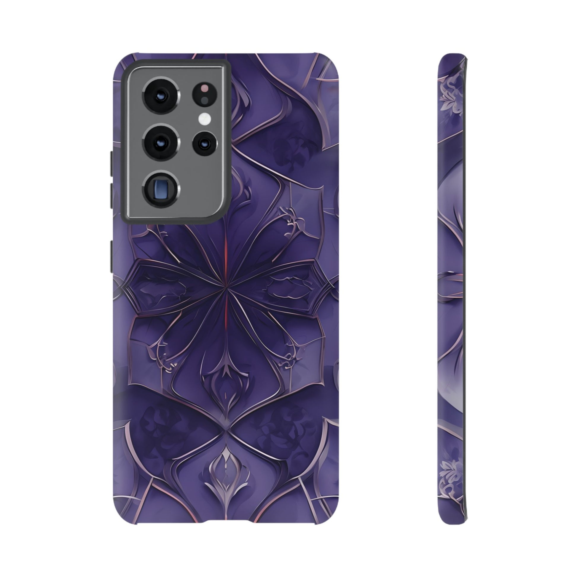 Violet Nebula - Kaleidoscope Collection Artistic Floral Burst - Samsung Galaxy S21 Ultra Tough Phone Case - Bold Purple Symmetrical Design