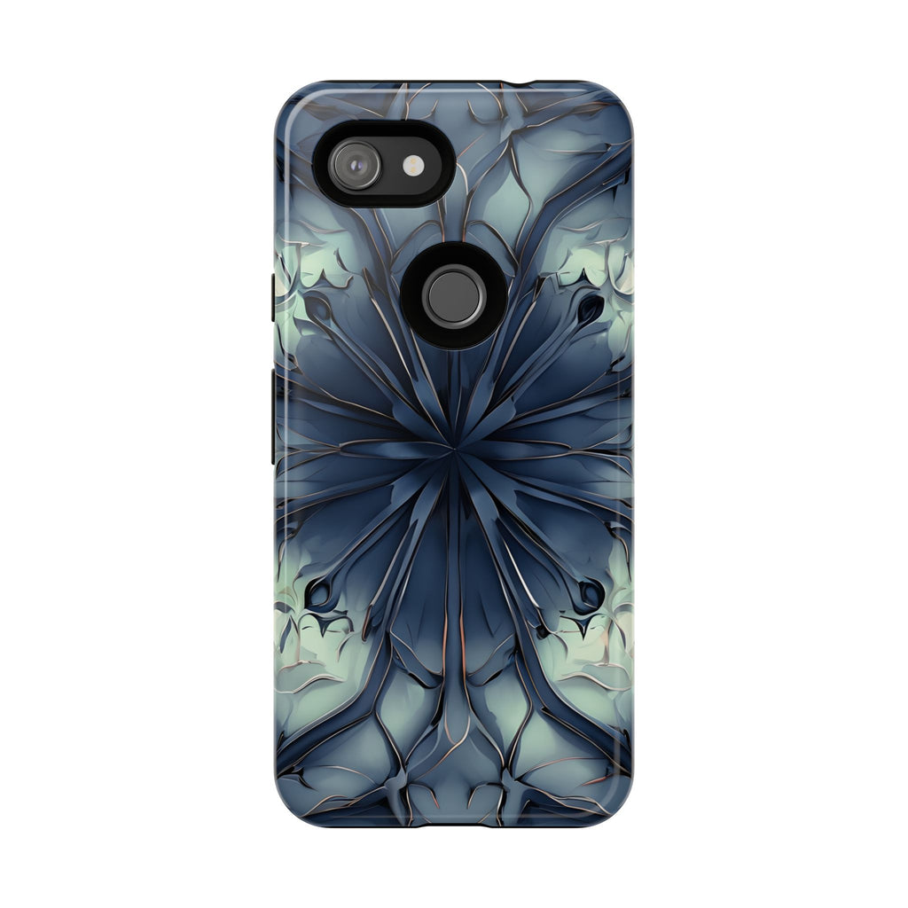 Indigo Mosaic - Artistic Kaleidoscope Collection Artistic Floral - Google Pixel 3a Tough Phone Case - Bold Blue Symmetrical Design