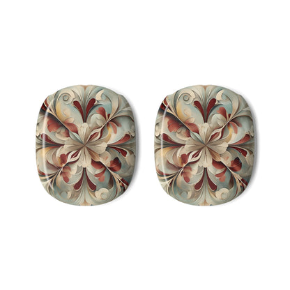Vintage Baroque Blossom AirPods Max ear cup covers with intricate baroque flower pattern in red, taupe, and teal, flat product view