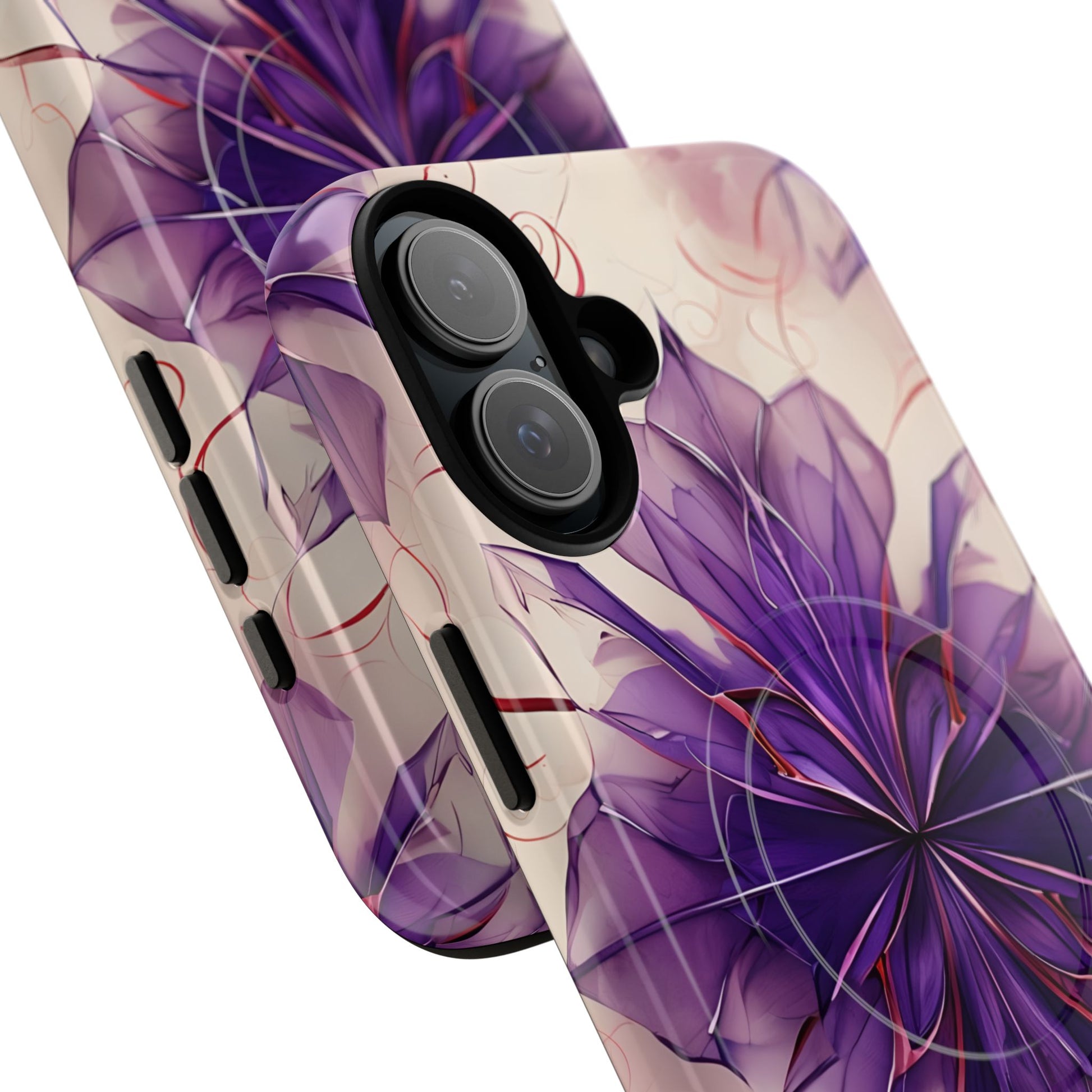 Violet Reverie - Kaleidoscope Collection Artistic Floral Burst - iPhone 16 Plus MagSafe Phone Case - Bold Purple Symmetrical Design