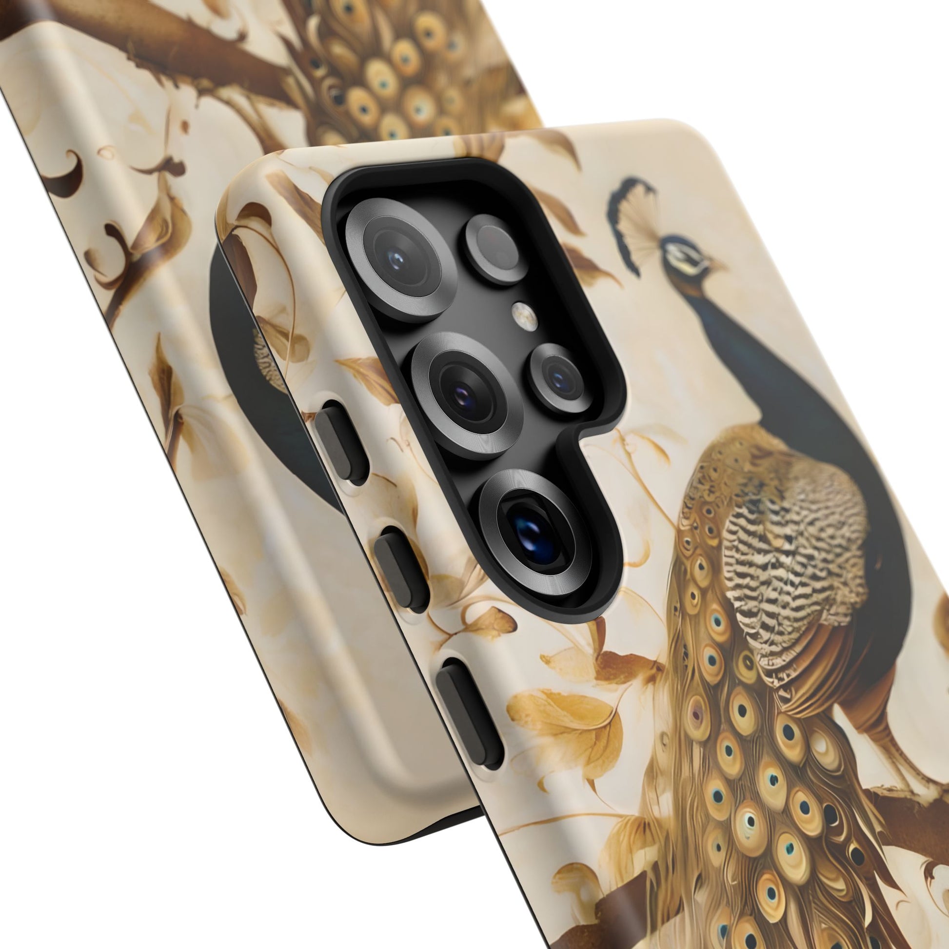 Golden Plumage - Luxe Peacock Art Samsung Galaxy S25 Ultra Phone Case - Elegant Gold & Cream Design