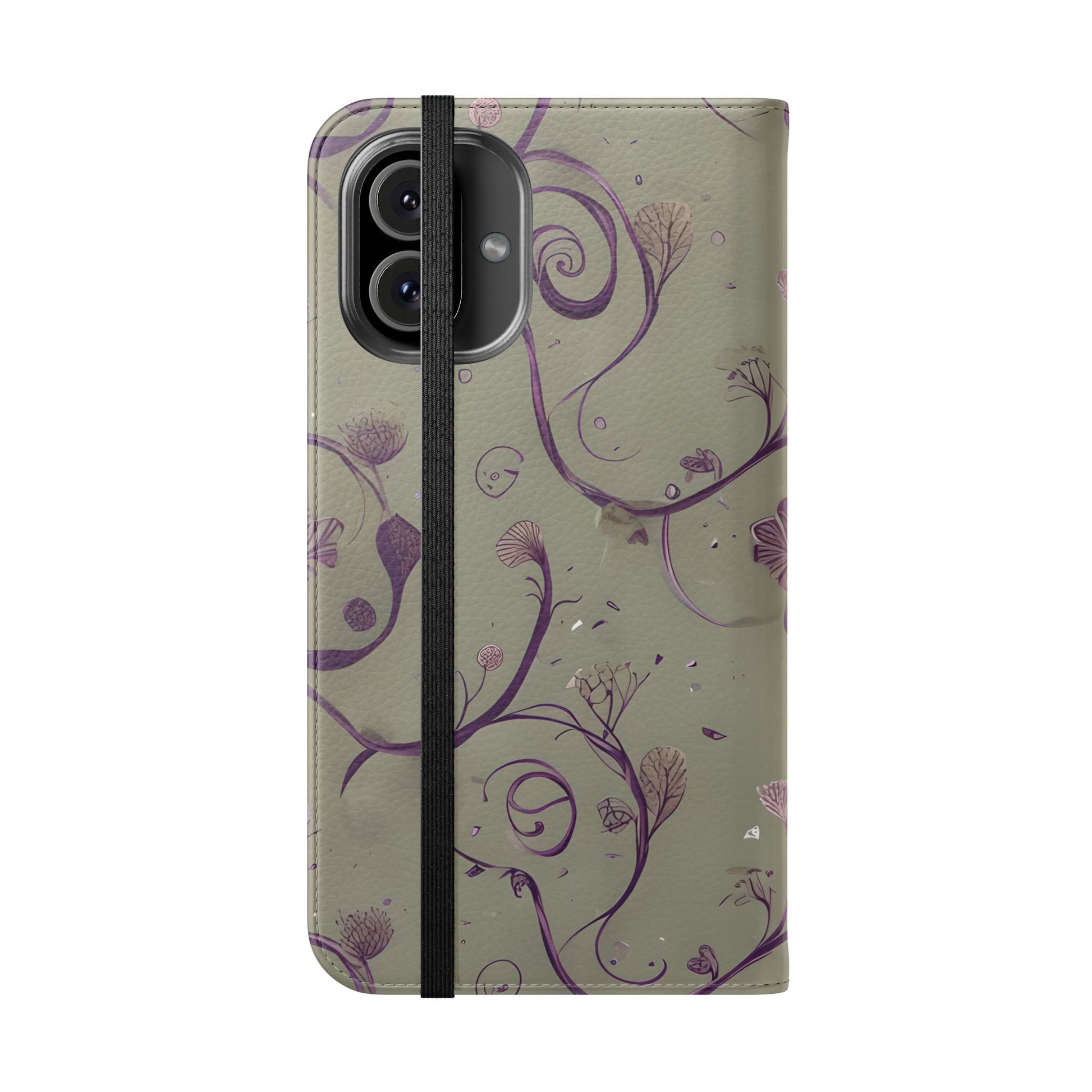 Twilight Thistle Bloom Wallet Phone Case - Elegant Purple Floral Vine Flip Cover for iPhone 16 Plus