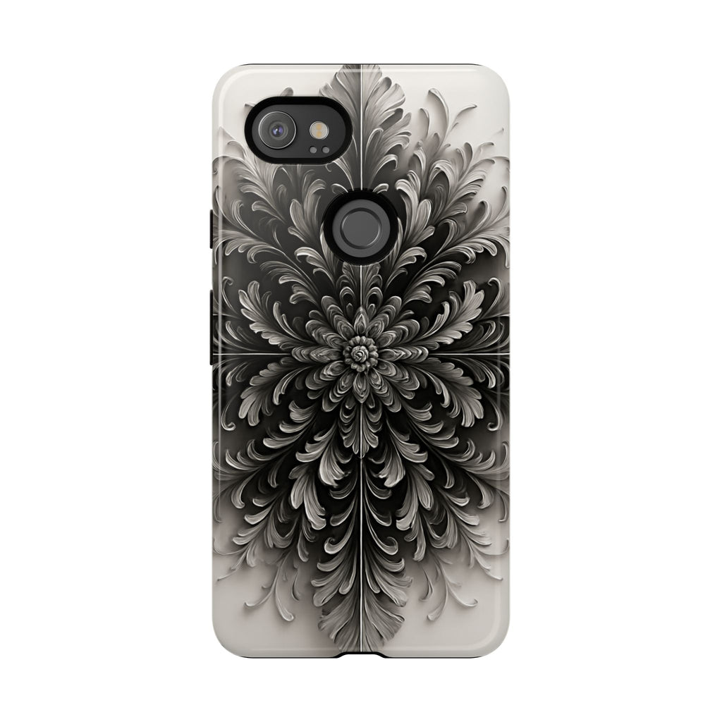 Obsidian Bloom - Elegant Black & White Google Pixel 2XL Phone Case - Intricate Mandala Flower Design