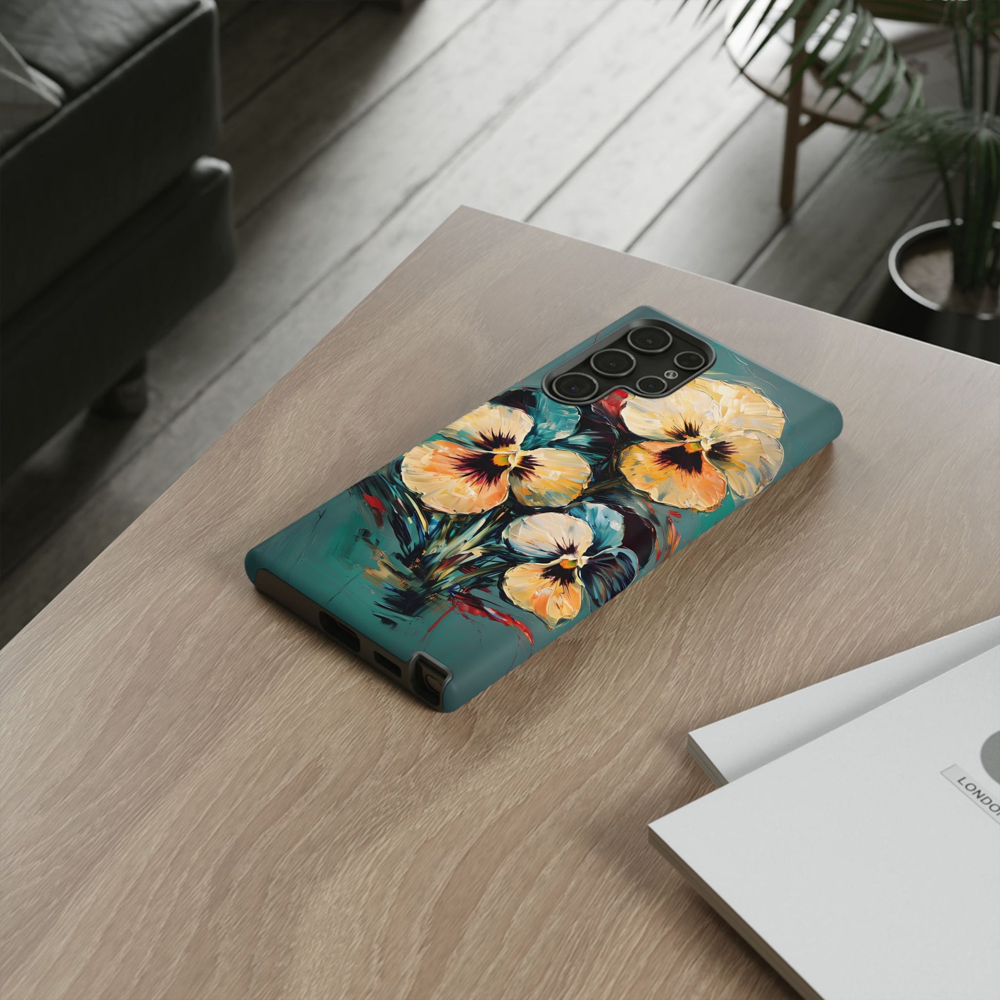Golden Pansy Cascade Tough Case for Samsung Galaxy S22 Ultra - Floral Artistic Shockproof Cover, Elegant Protective Phone Case