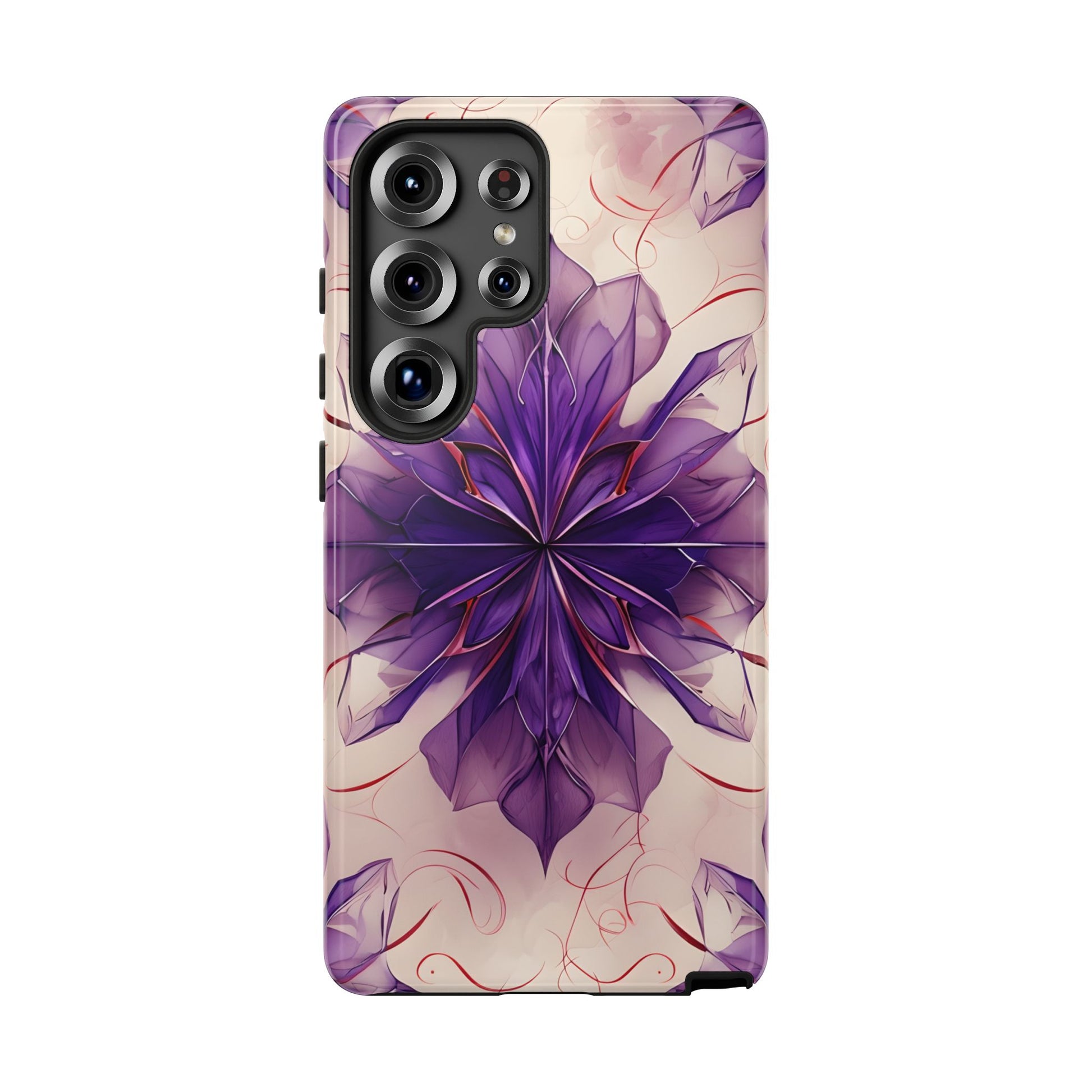Violet Reverie - Kaleidoscope Collection Artistic Floral Burst - Samsung Galaxy S25 Ultra Tough Phone Case - Bold Purple Symmetrical Design