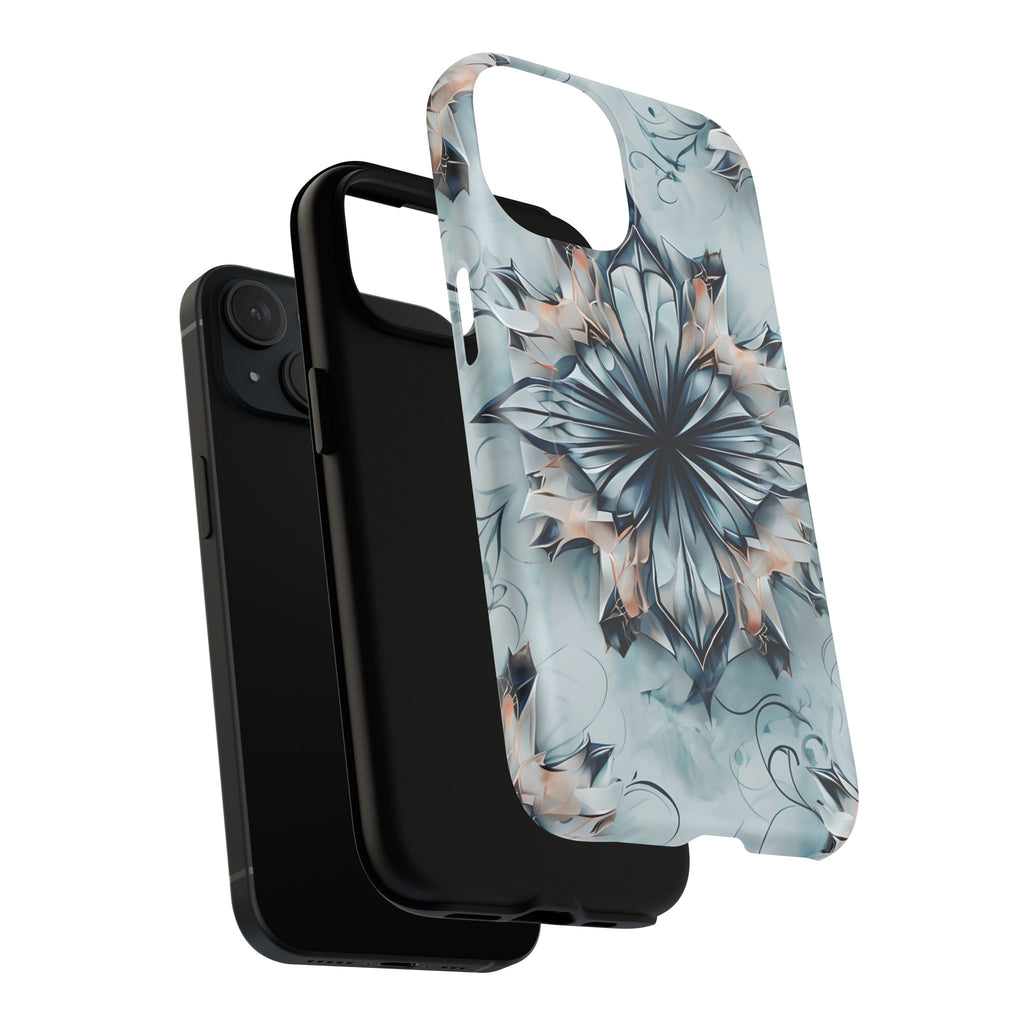 Indigo Mirage - Artistic Kaleidoscope Collection Artistic Floral - iPhone 15 MagSafe Phone Case -Bold Indigo Symmetrical Design