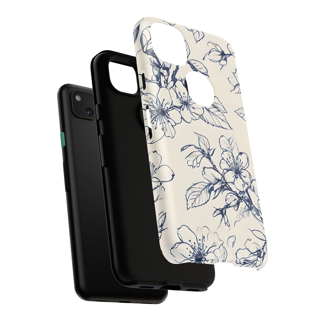 Blossom Sketch - Artistic Blue Floral Google Pixel 4a - Tough Phone Case - Hand-Drawn Botanical Design