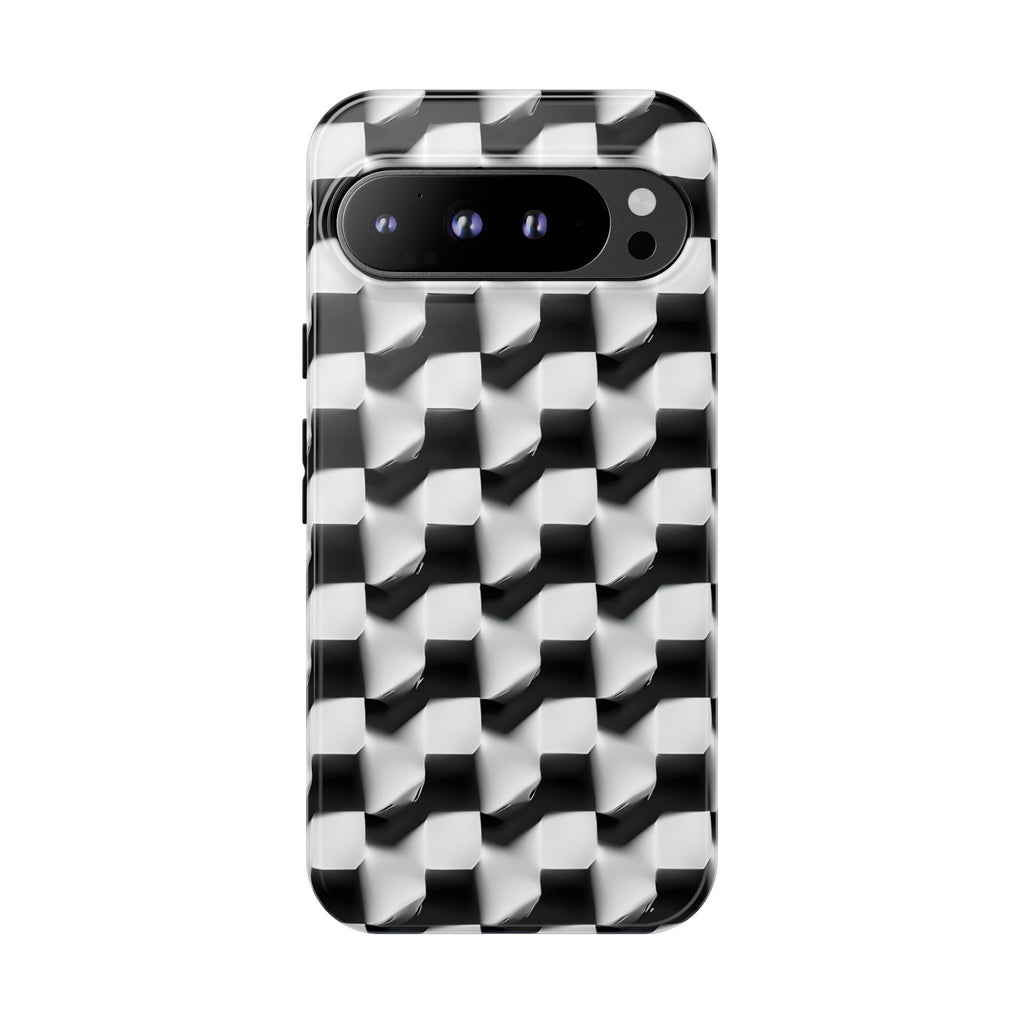 Monochrome Grid Tough Case for Google Pixel 9 Pro XL - Classic Checkerboard, Black & White, Minimalist Trend