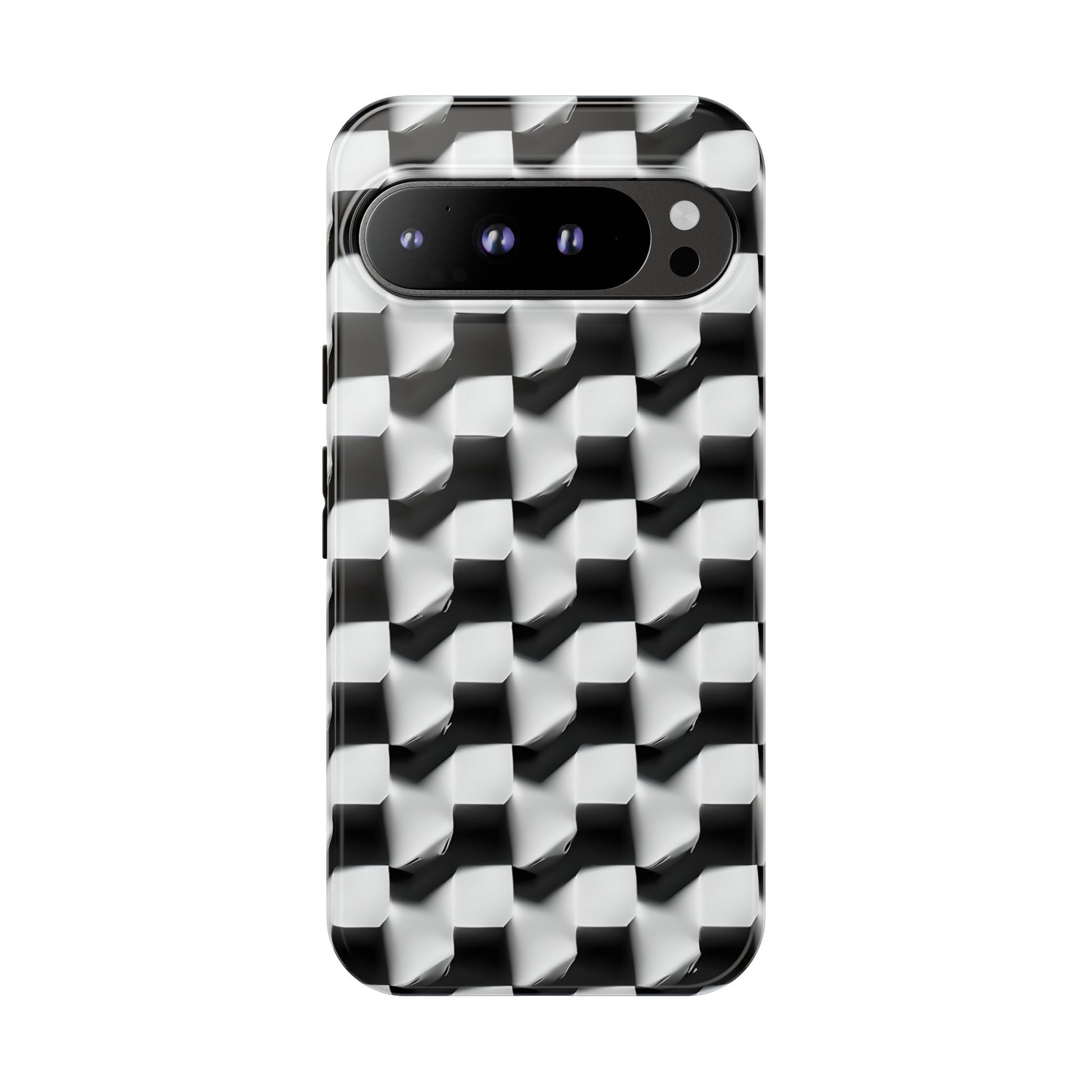 Monochrome Grid Tough Case for Google Pixel 9 Pro XL - Classic Checkerboard, Black & White, Minimalist Trend