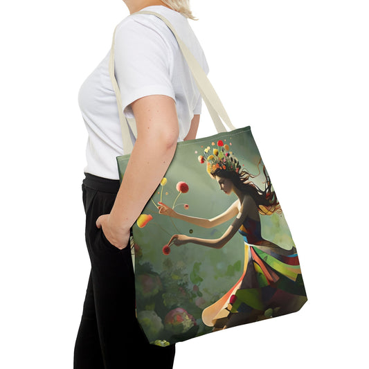 Dancing Wildflower Muse Tote (16x16 & 18x18)- Ethereal Spring Dancer in Floral Meadow, Reusable & Eco-Friendly Canvas