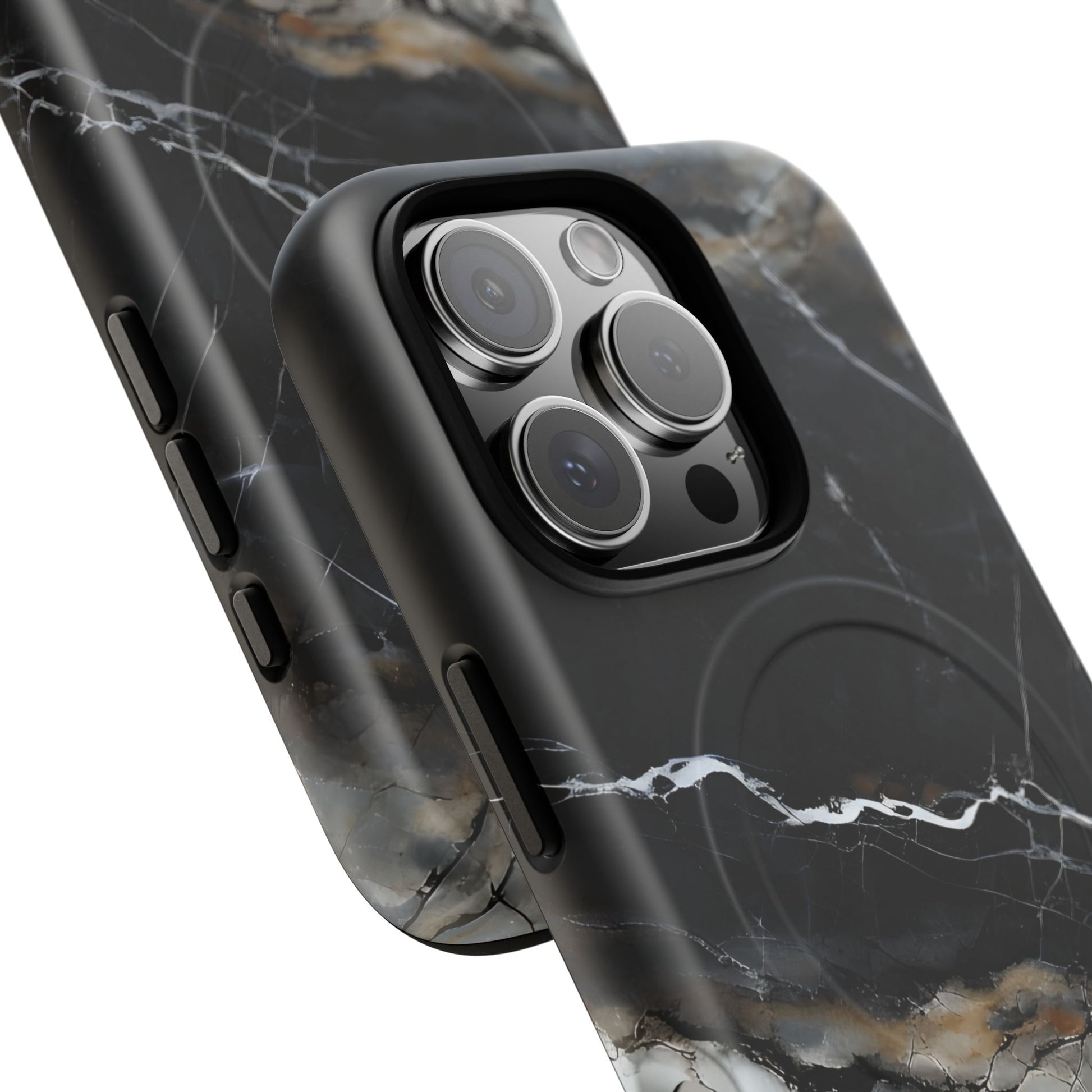 Obsidian Vein iPhone 16 Pro MagSafe Phone Case -Black Neutral Marble Design