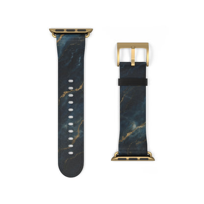 Midnight Marble Apple Watch band strap with gold clasp featuring elegant black marble artwork with delicate gold veining