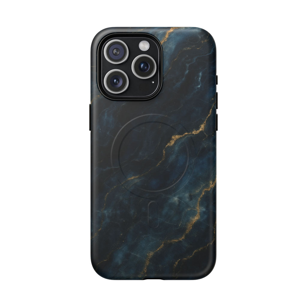 Midnight Marble MagSafe iPhone 15 Pro Max Case - Deep Blue Marble Design Shockproof Cover