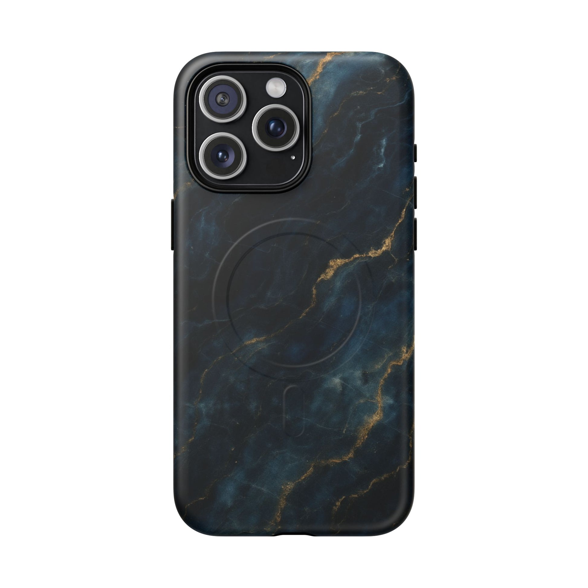 Midnight Marble MagSafe iPhone 15 Pro Max Case - Deep Blue Marble Design Shockproof Cover