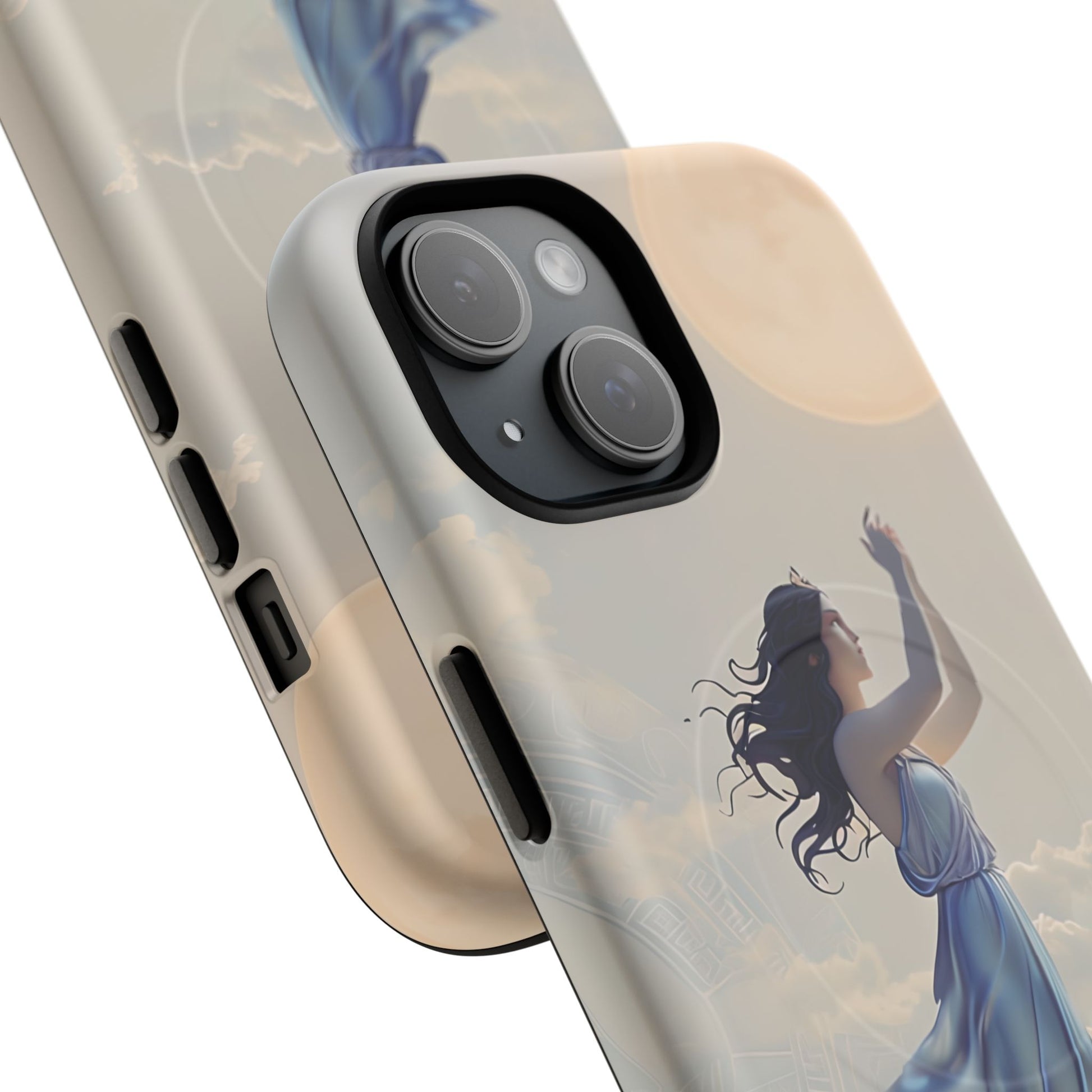 Moonlit Ascend - Ethereal Celestial Art iPhone 15 MagSafe Phone Case -Dreamy Night Sky & Floating Woman Design