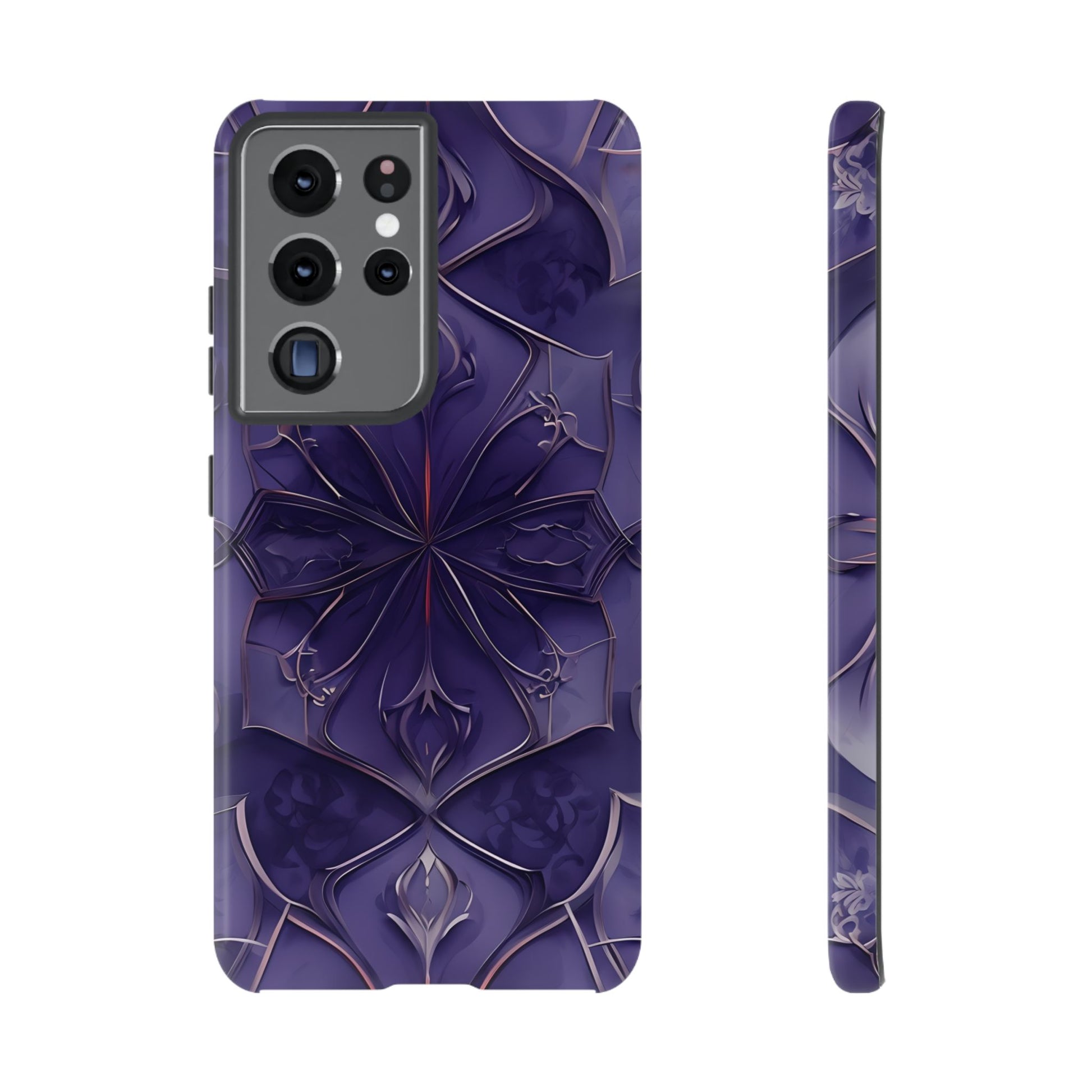 Violet Nebula - Kaleidoscope Collection Artistic Floral Burst - Samsung Galaxy S21 Ultra Tough Phone Case - Bold Purple Symmetrical Design