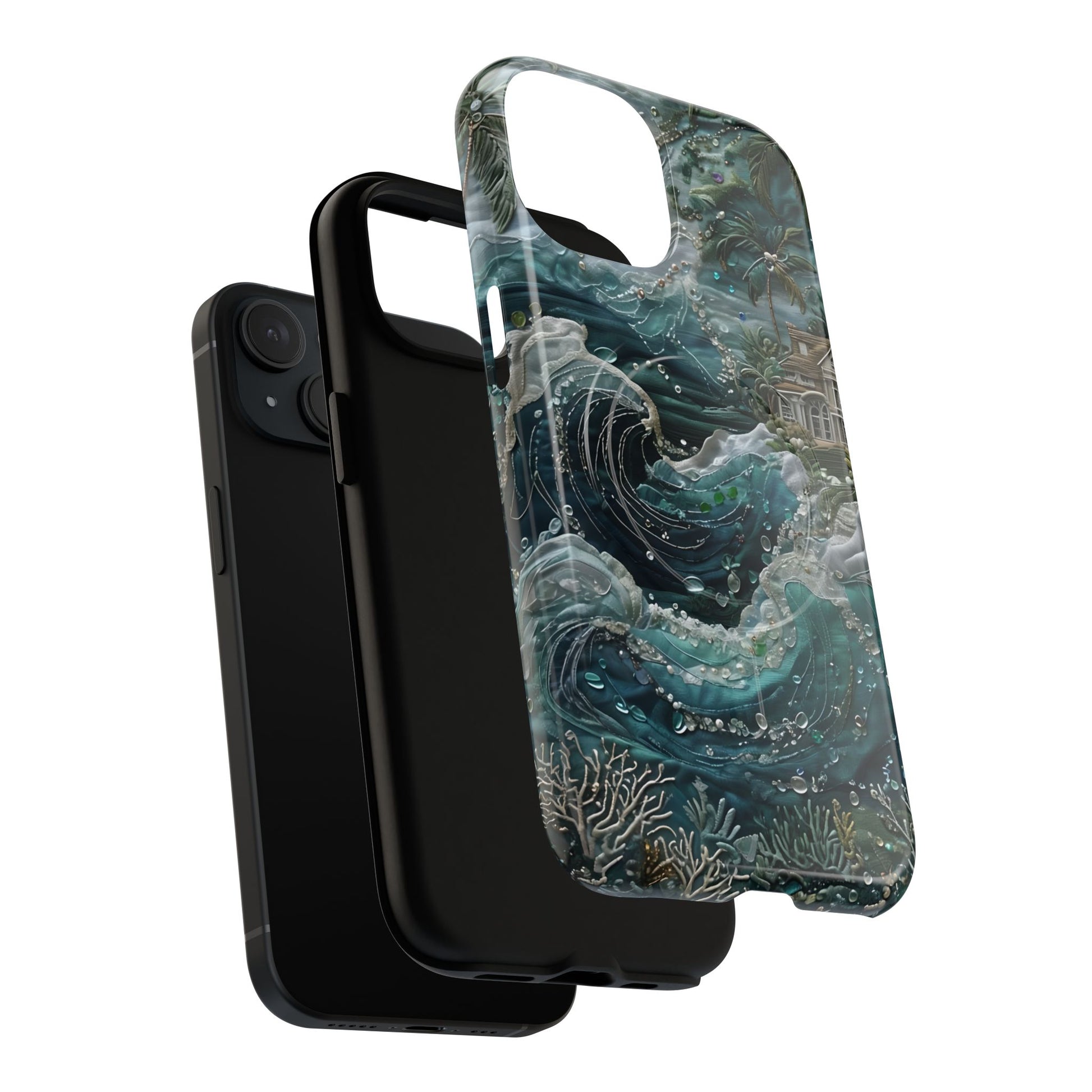 Tropical Midnight Wave - Artistic Ocean iPhone 15 MagSafe Phone Case - Dramatic Blue Wave Design
