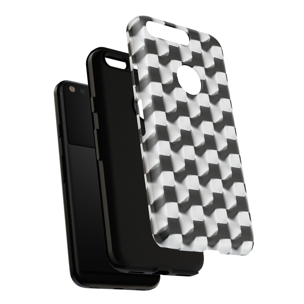 Monochrome Grid Tough Case for Google Pixel - Classic Checkerboard, Black & White, Minimalist Trend