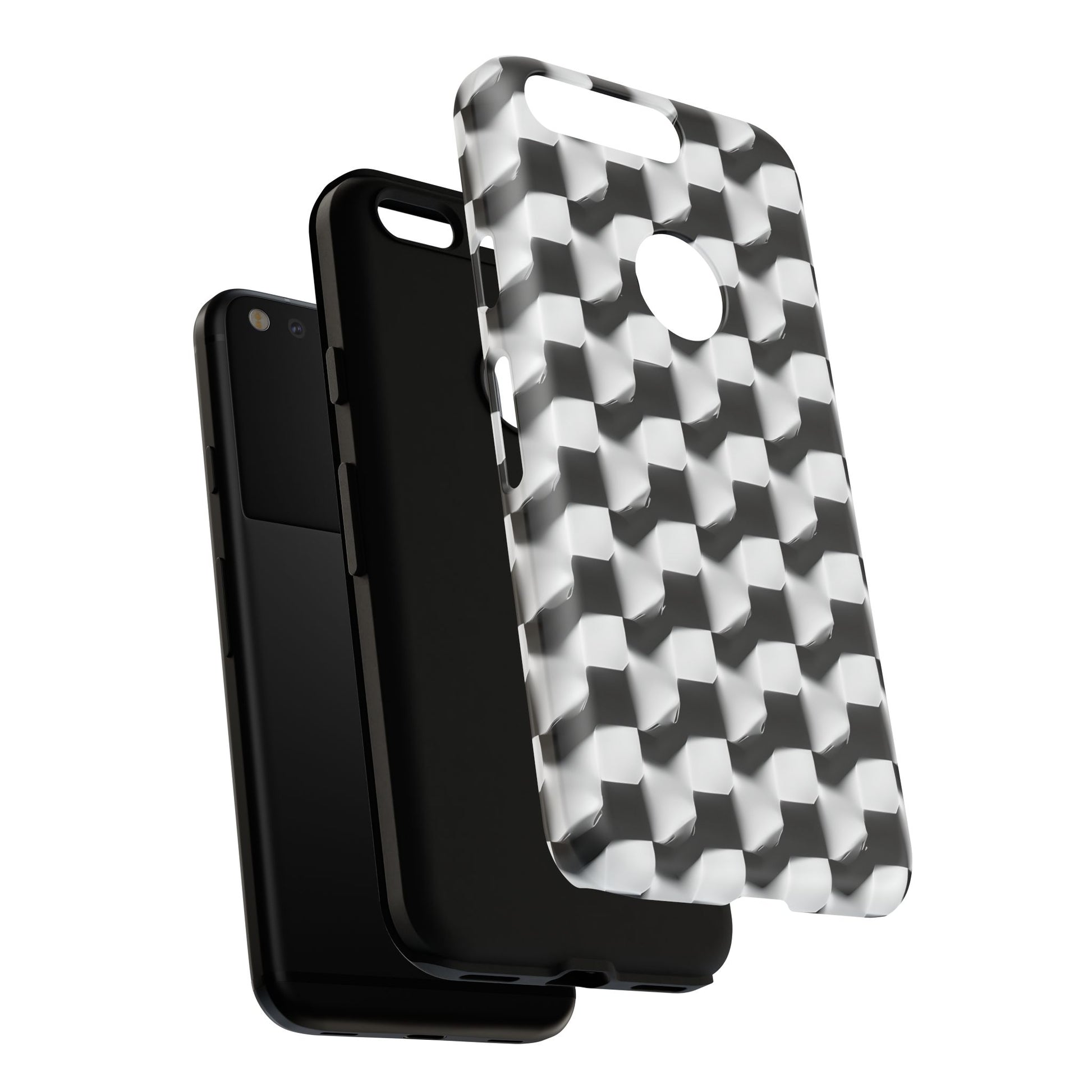 Monochrome Grid Tough Case for Google Pixel - Classic Checkerboard, Black & White, Minimalist Trend
