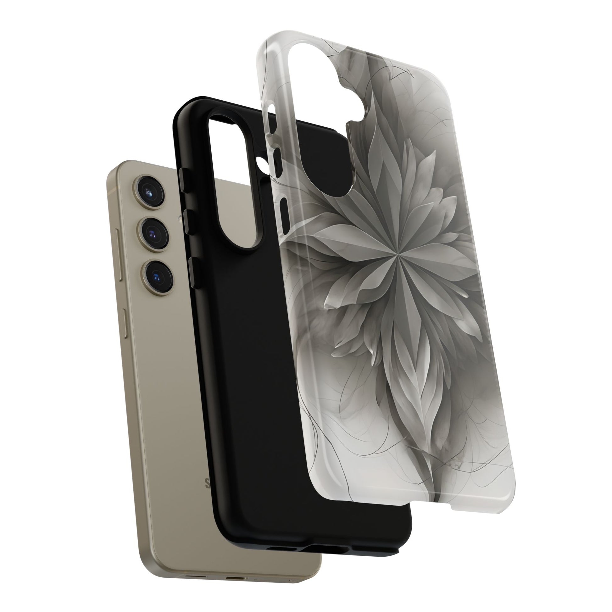 Silver Lotus - Elegant Monochrome Floral Samsung Galaxy S24 Tough Phone Case - Modern Lotus Design