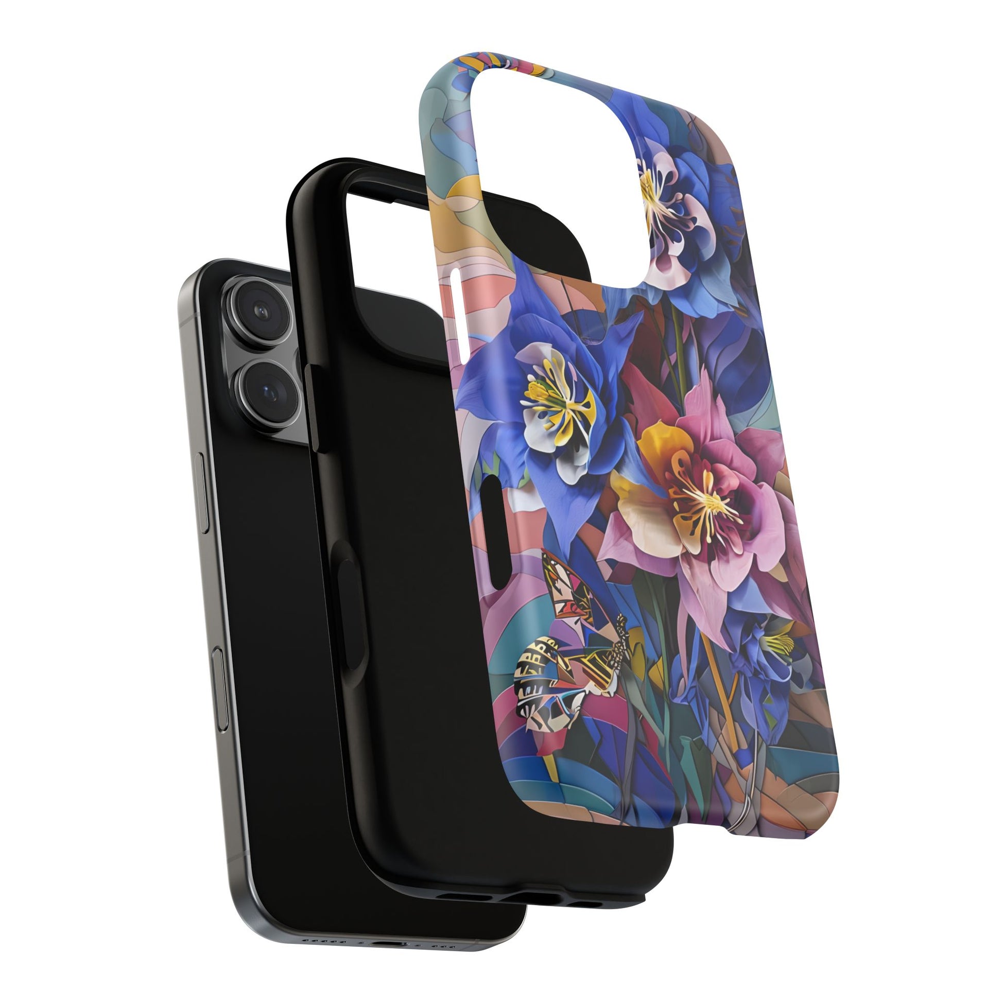 Blue Columbine Carnivale - Artistic Floral & Butterfly iPhone 16 Pro MagSafe Phone Case - Vibrant Botanical Design