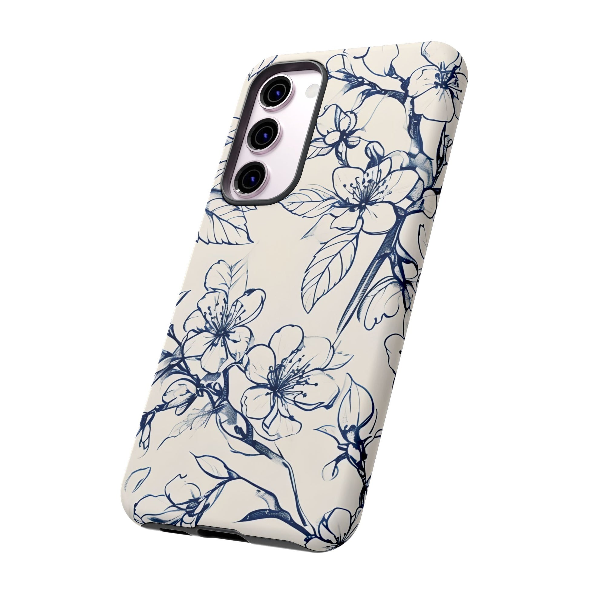 Blossom Sketch - Artistic Blue Floral Samsung Galaxy S23 Plus Tough Phone Case - Hand-Drawn Botanical Design