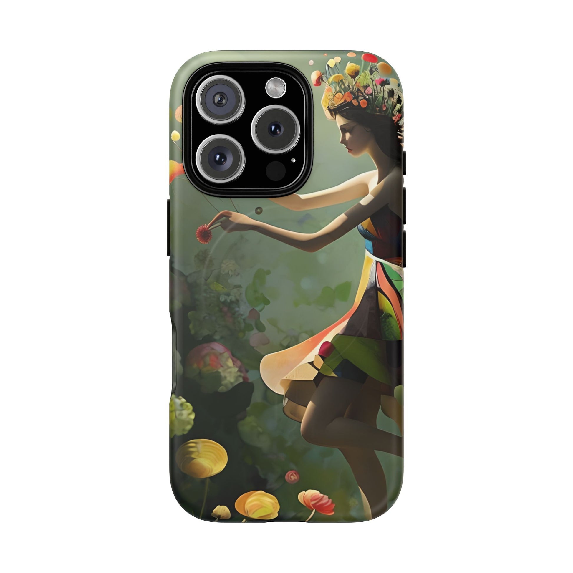 Dancing Wildflower Muse iPhone 16 Pro- Artistic Floral Fantasy Cover - MagSafe Compatible - Whimsical Nature-Inspired Protective Accessory