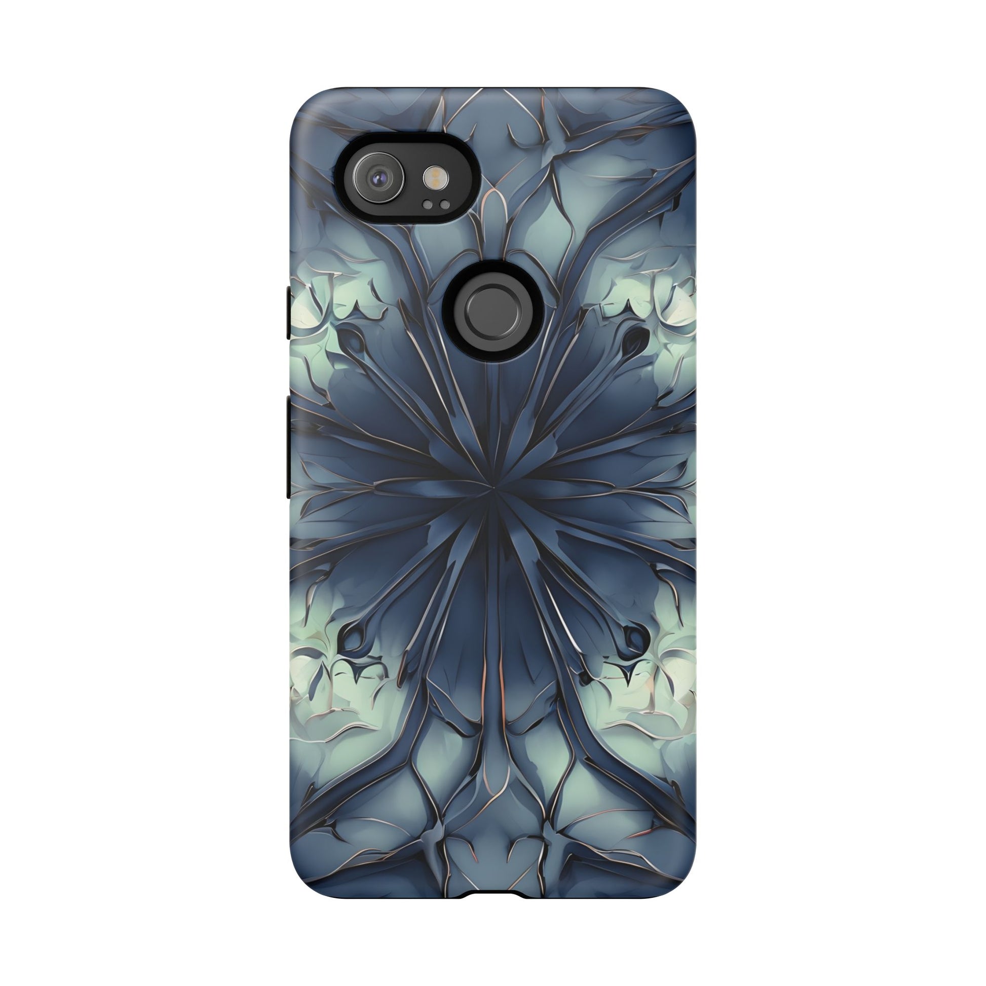 Indigo Mosaic - Artistic Kaleidoscope Collection Artistic Floral - Google Pixel 2XL Tough Phone Case - Bold Blue Symmetrical Design