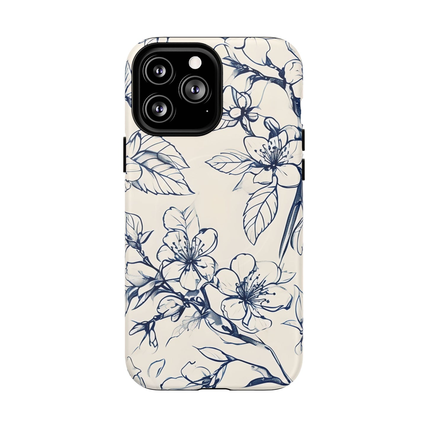 Blossom Sketch - Artistic Blue Floral - iPhone MagSafe Phone Case - Botanical Design
