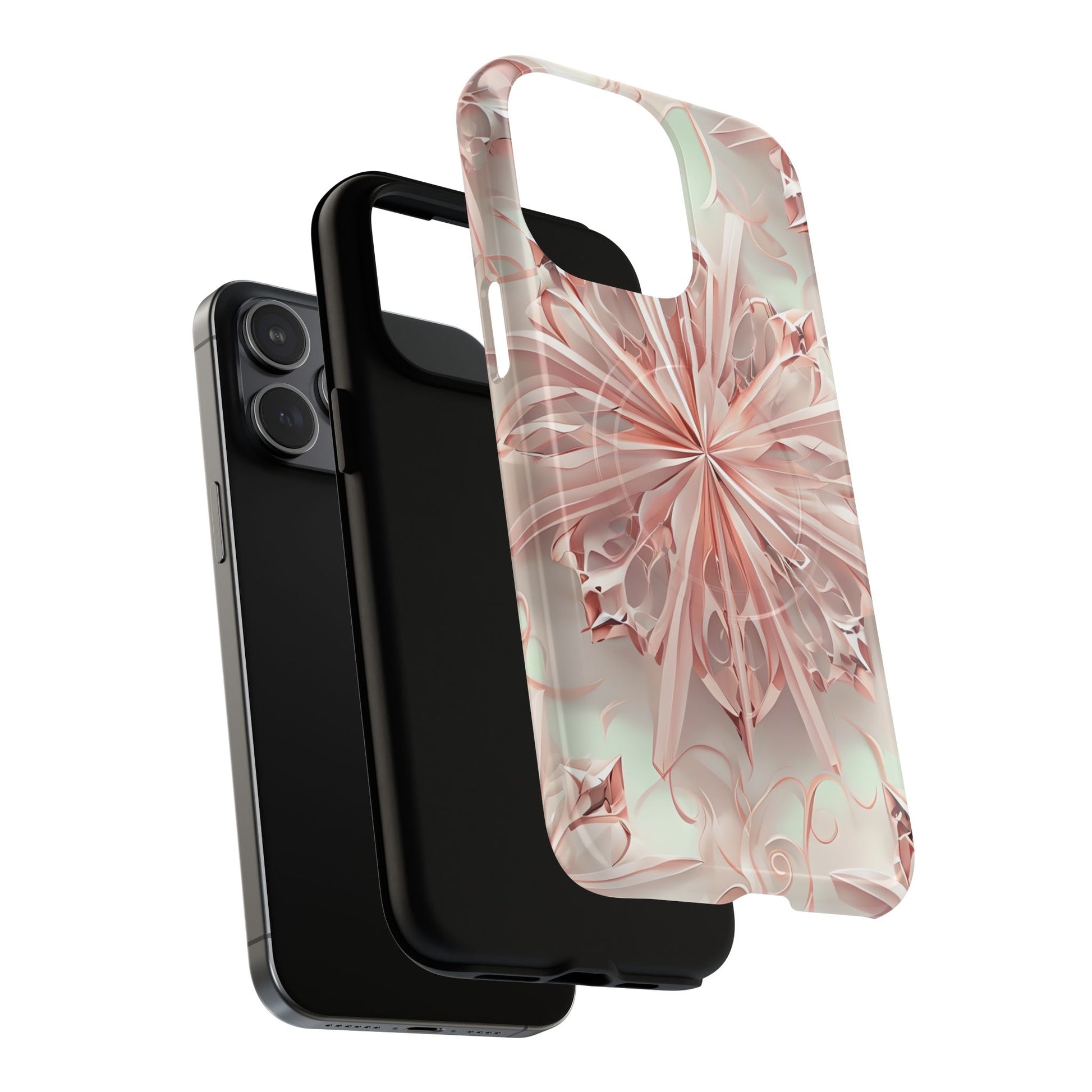 Blush Frost iPhone 15 Pro Max - Kaleidoscope Collection of MagSafe Compatible - Soft Pink Geometric Floral Design