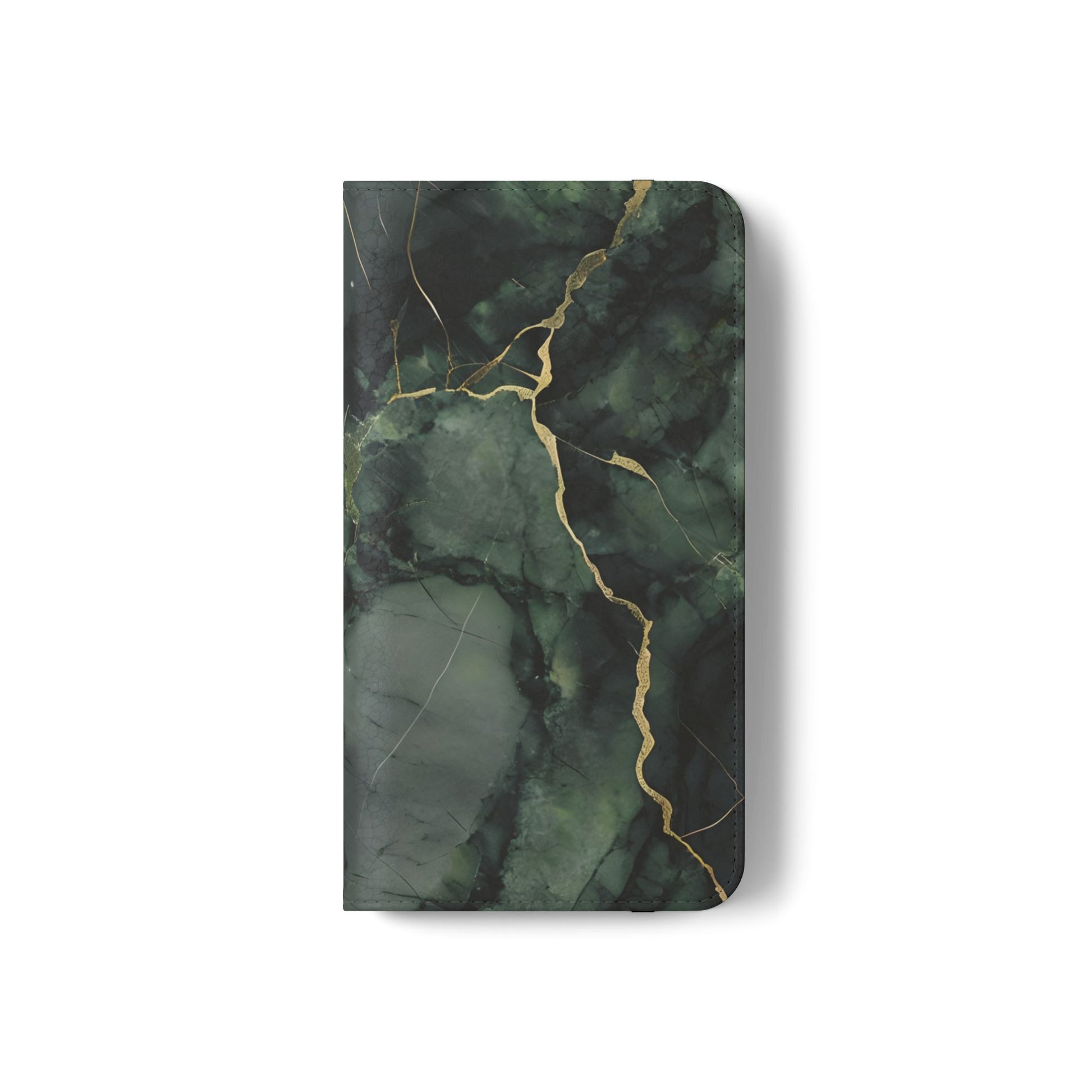 Verdant Vein - Flip Phone Case for Samsung Galaxy S22 - Green and Gold Marble Design
