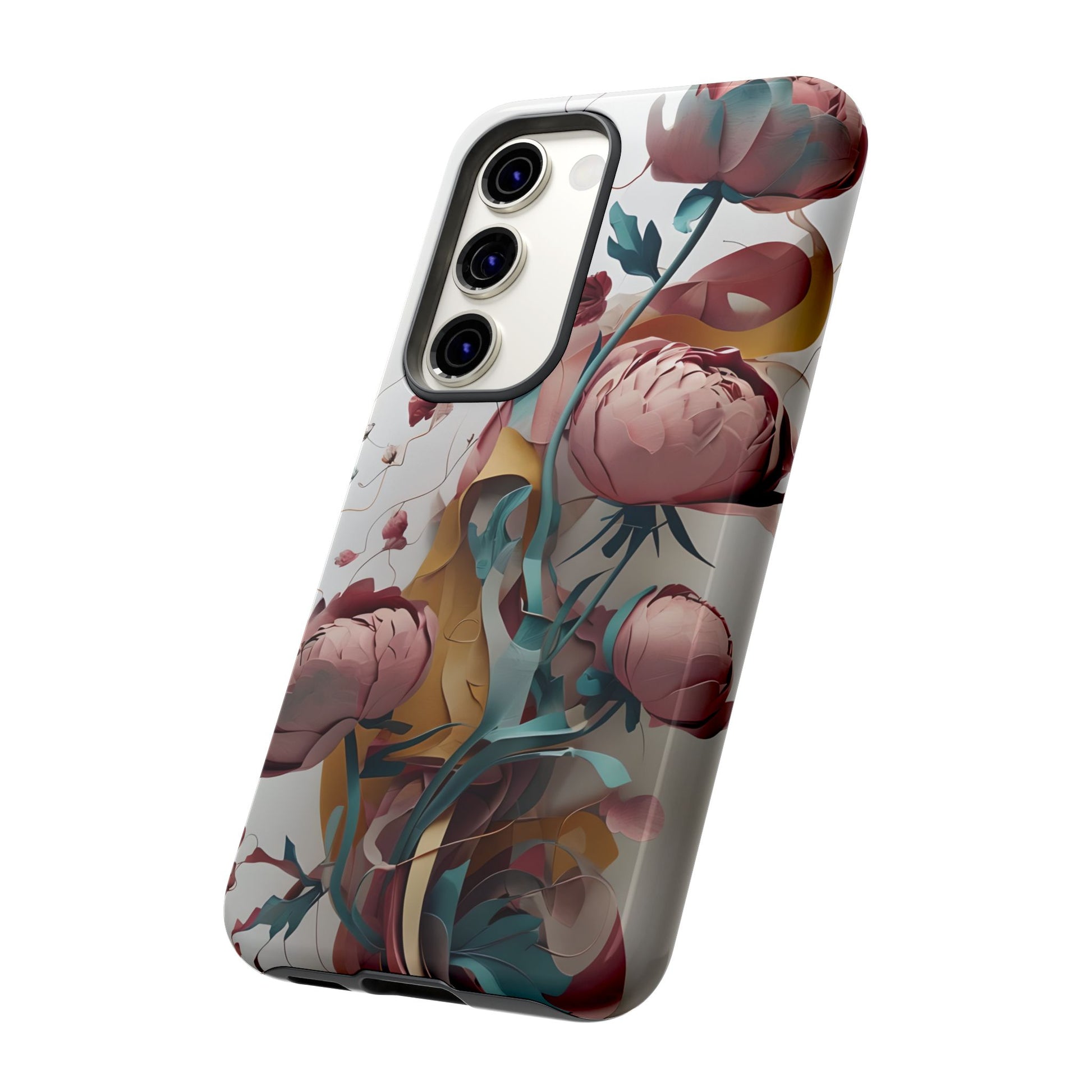 Blushing Peony Veil - Elegant Painterly Floral Samsung Galaxy S23 Tough Phone Case - Soft Blush & Teal Peony Design
