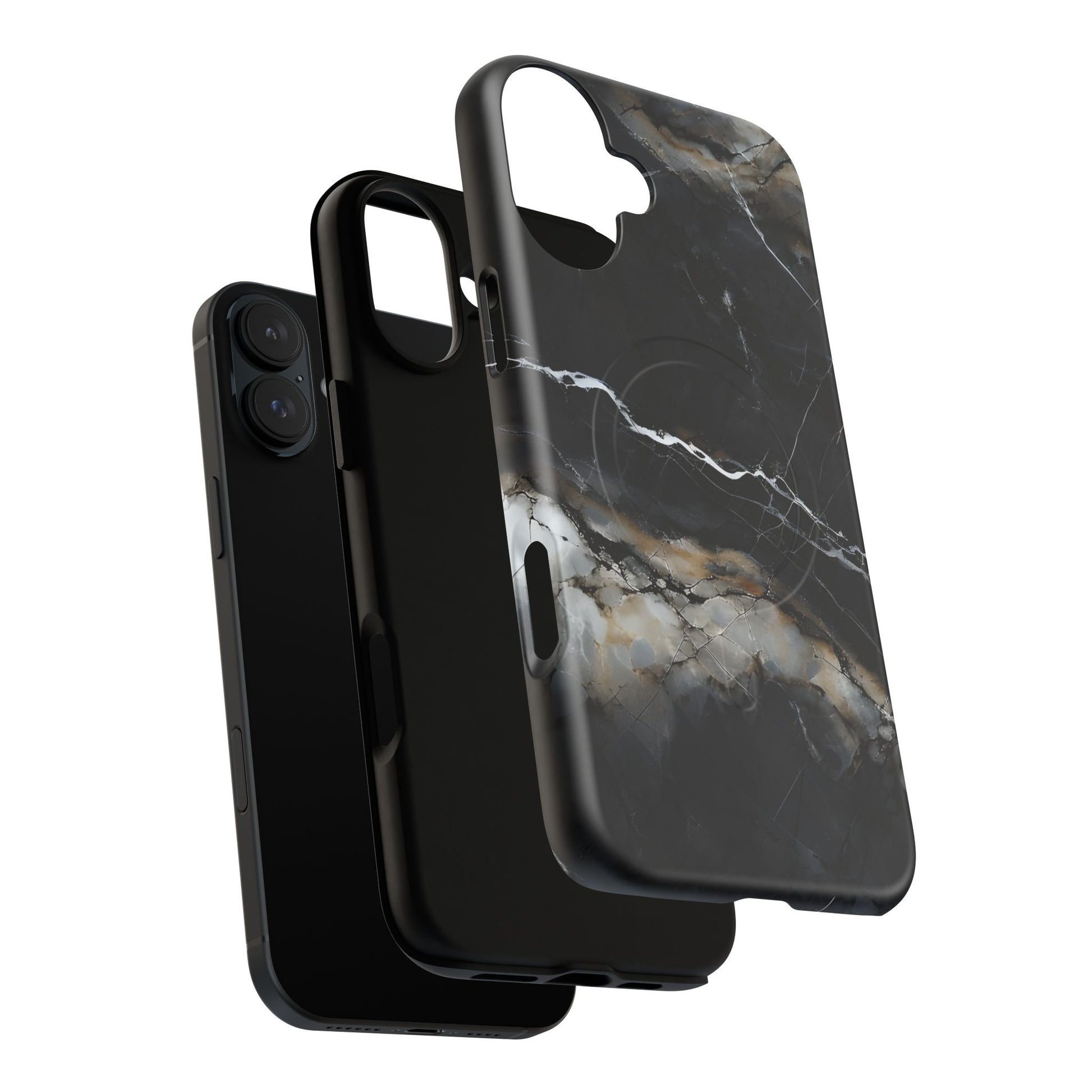 Obsidian Vein iPhone 16 Plus MagSafe Phone Case -Black Neutral Marble Design